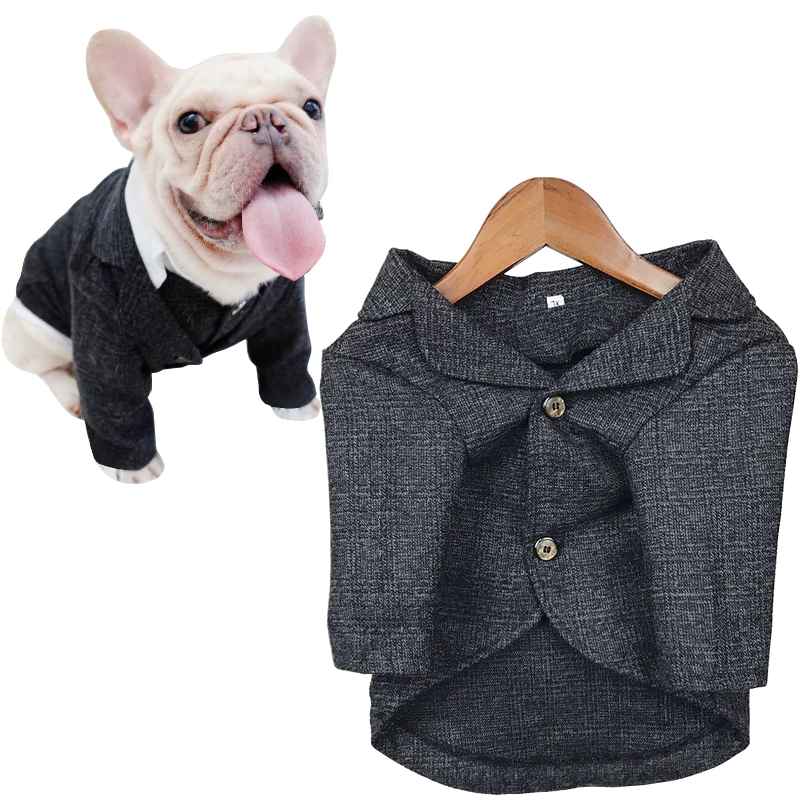 Tqflow Dog Clothes Pet Plaid Suit Dog Tuxedo Costumes, Formal Gentleman Apparel Vest, Wedding Party Birthday Wear French Bulldog