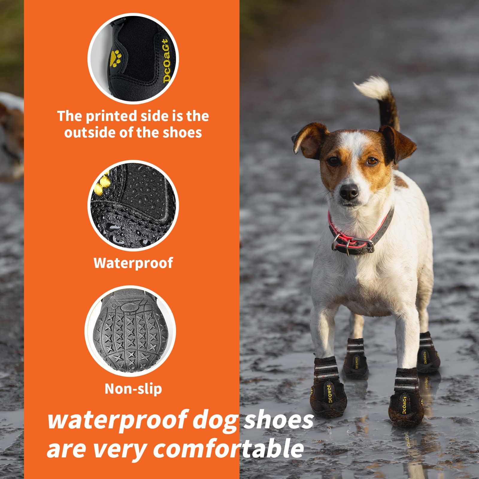 DcOaGt Dog Boots for Large Dogs, Waterproof Anti-Slip, Size 6, Black, Breathable Reflective Booties for Winter & Summer Outdoor Use