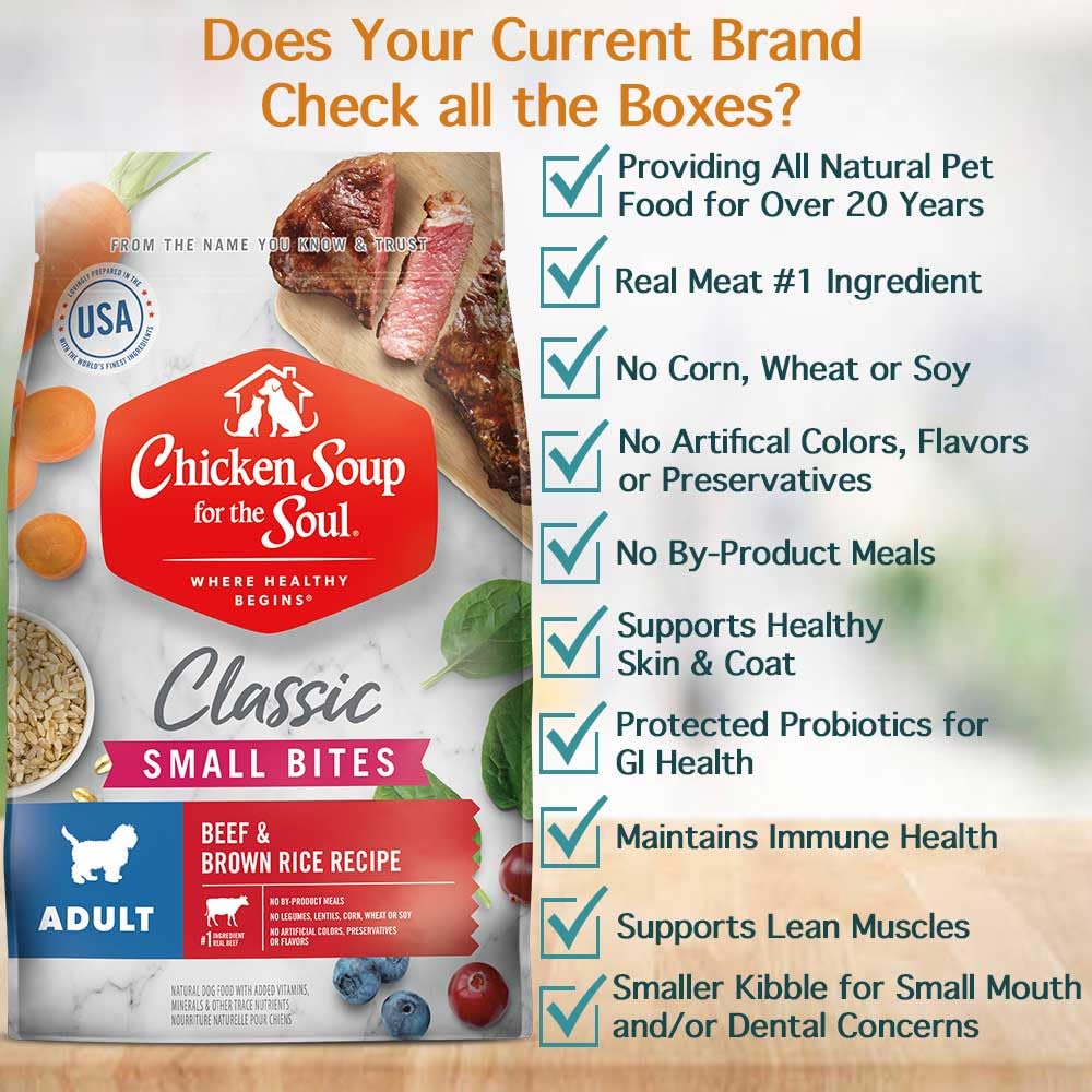 Chicken Soup for the Soul All Natural Premium Small Bites Adult Dry Dog Food, Real Meat First Ingredient, No By-Products, Suppor
