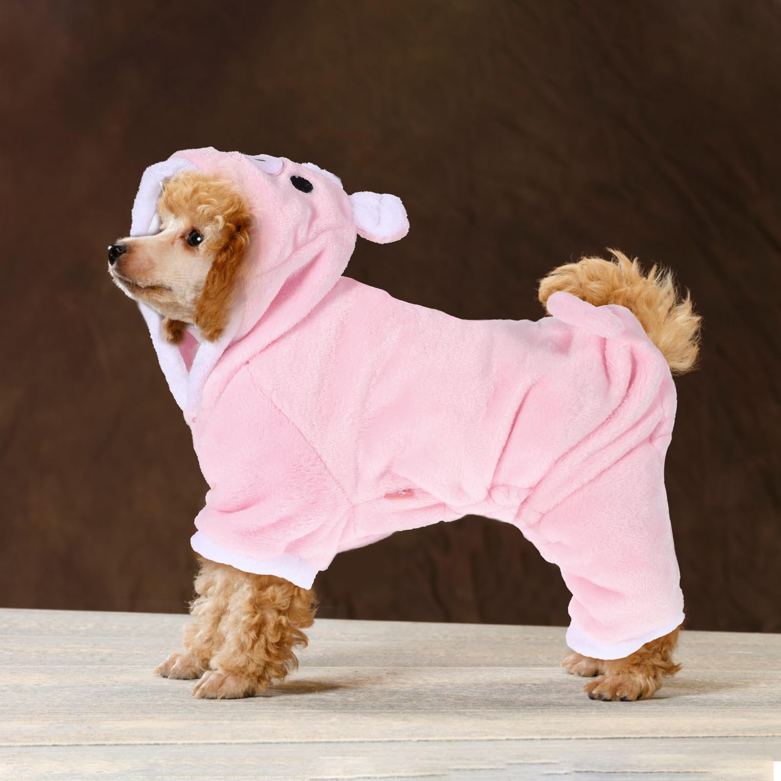 POPETPOP Small Dog Costume, Cute Pink Pig Design Pet Warm Hoodies Dog Clothes for Small Dogs and Cats, Halloween Christmas Cospl