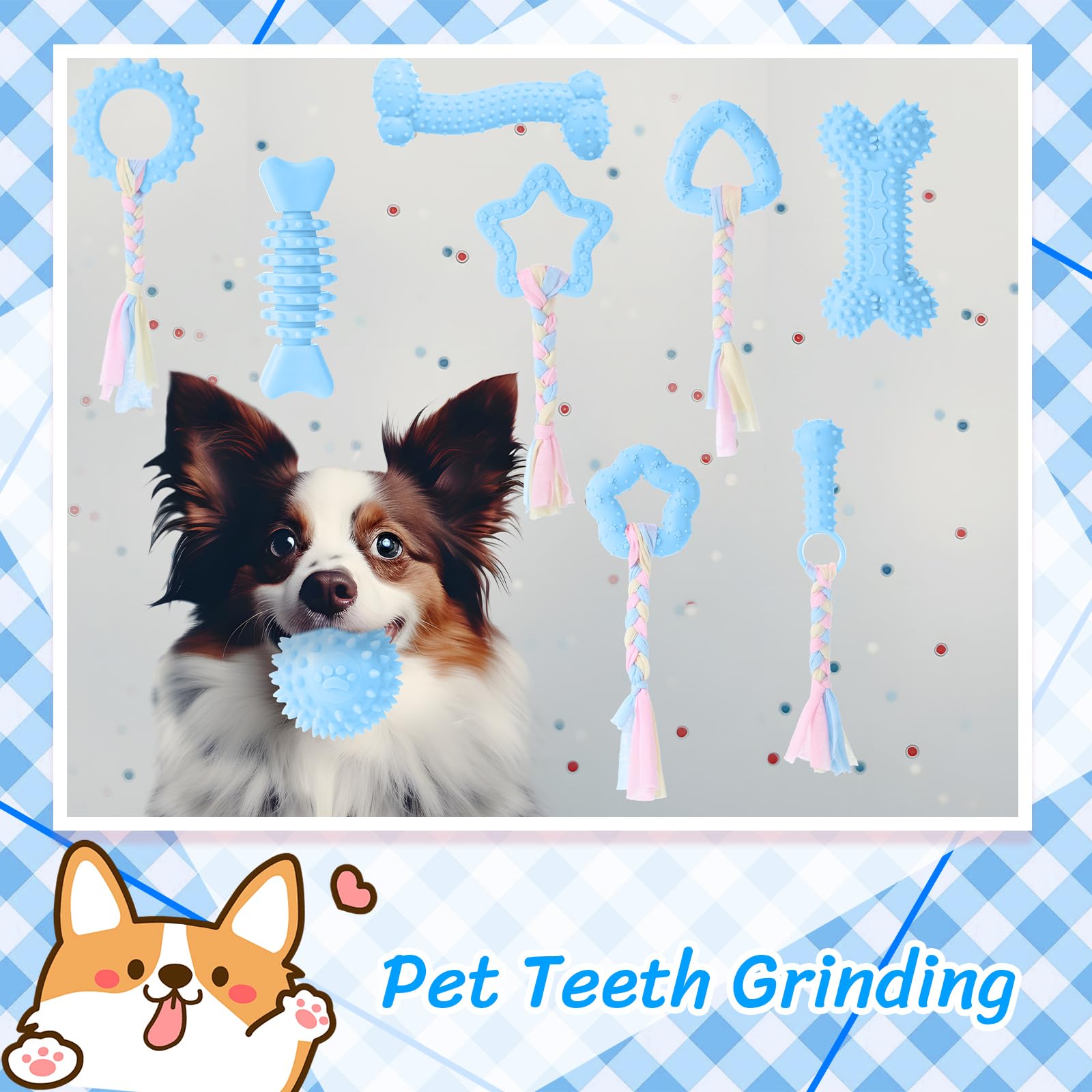 Foilswirl 9 Pack Puppy Chew Toys For Teething Puppy Teething Chew Toys For 0-6 Months Suitable For Female Small Dogs(Blue)