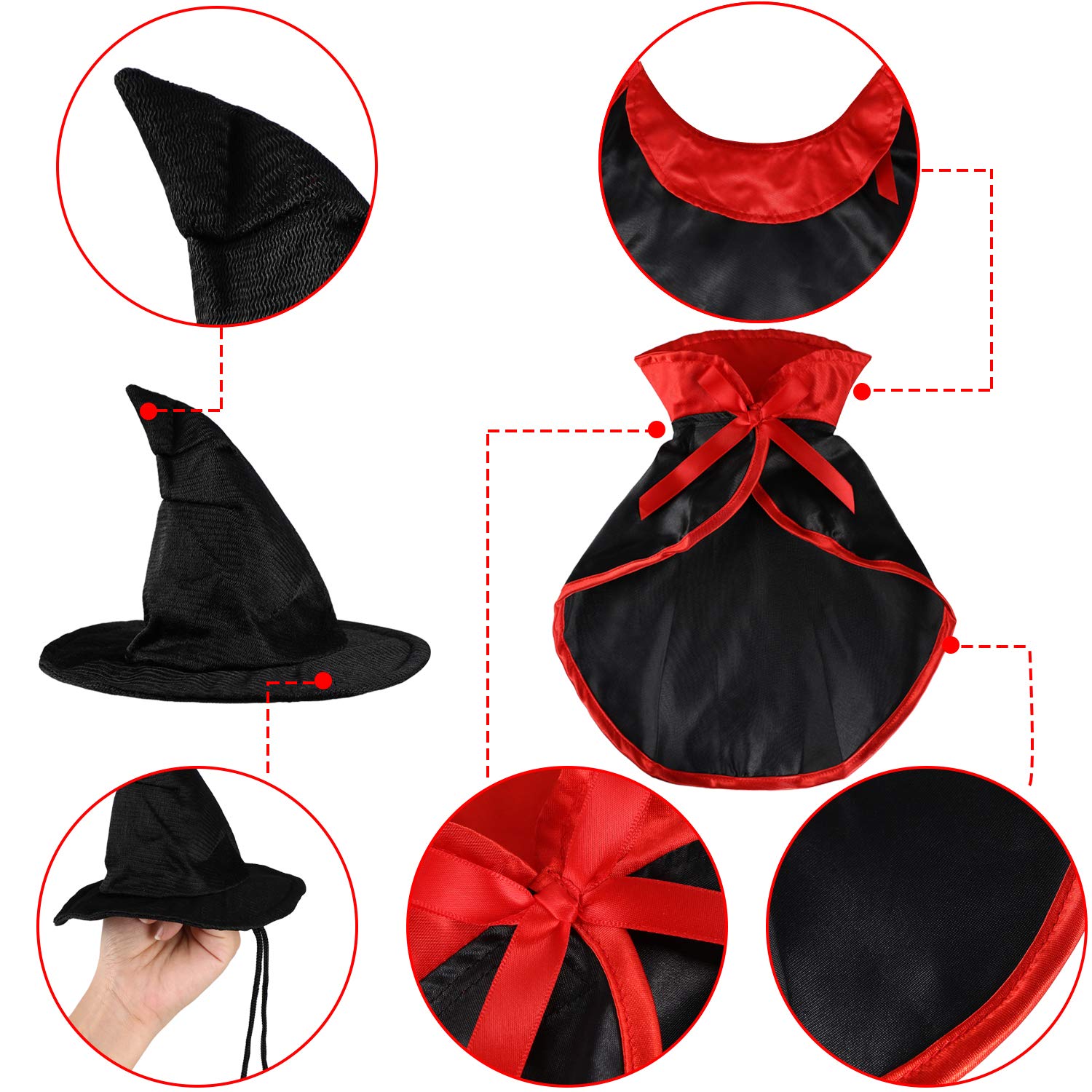 2 Pieces Halloween Cat Costume Pet Vampire Cloak Witch Cape and Hat for Cat Kitten Puppy Cosplay Halloween Party Supplies