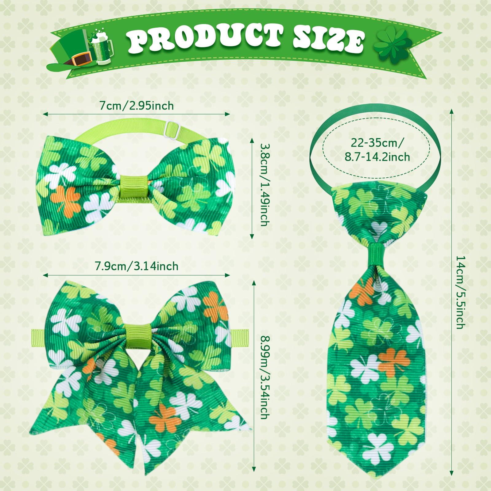 Reginary 100 Pieces St. Patrick'S Day Dog Bow Tie Collar Set Include 40 Dog Neckties, And 30 Puppy Bowties, 30 Collar Flowers, A