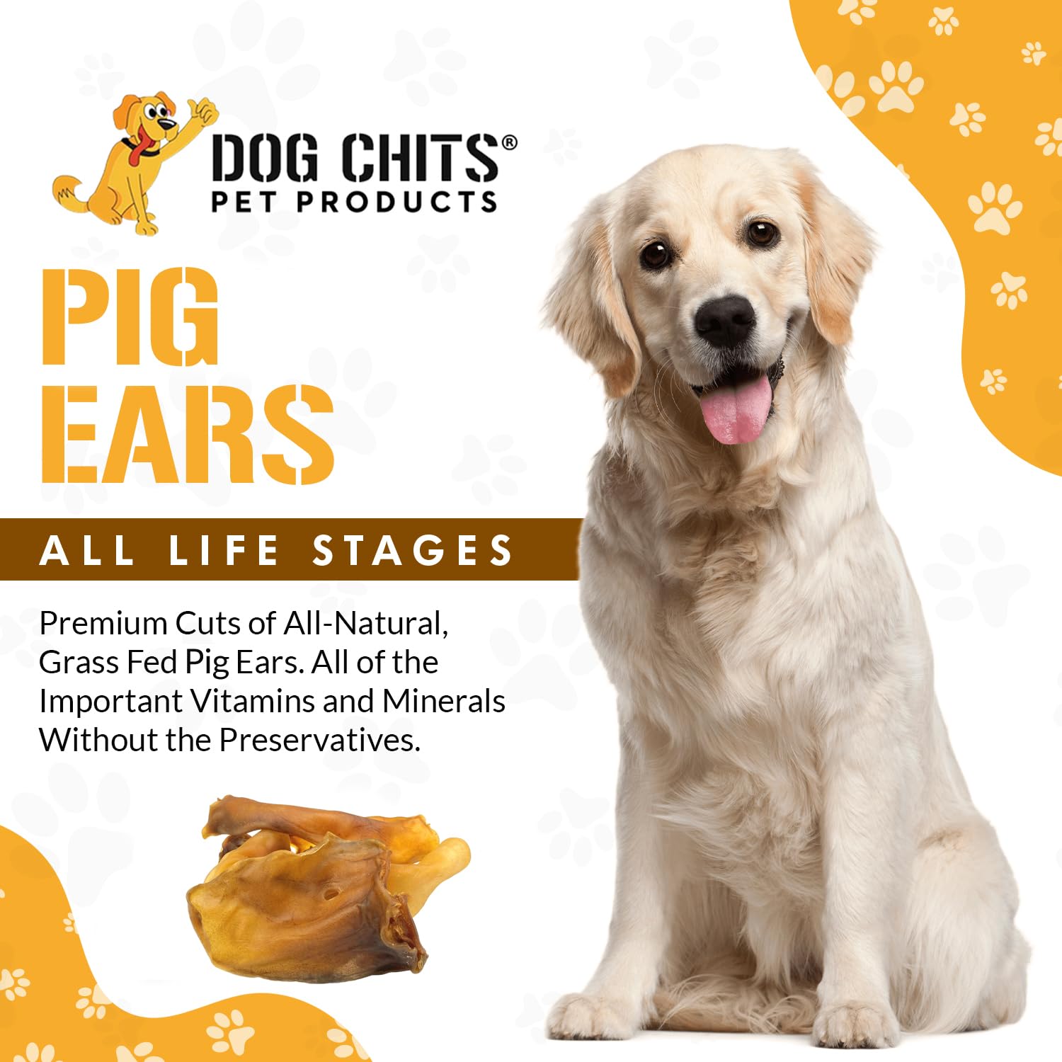 Dog Chits Pig Ears Dog and Puppy Treats - All Natural Grain and Chemical Free Training Chews - High Protein and Low Fat - Suppor