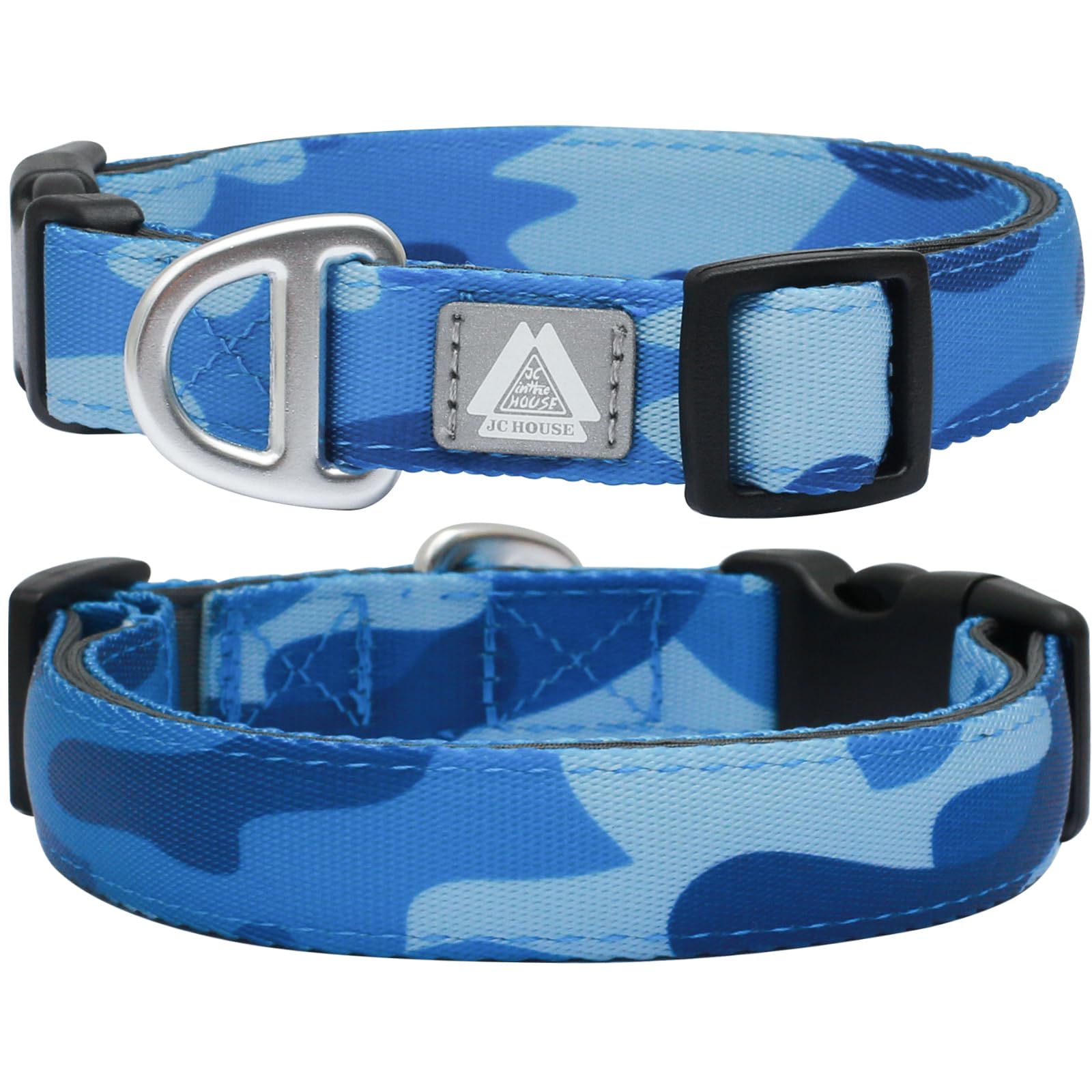 Jc House Soft Padded Dog Collar, Neck 9-14, Adjustable Heavy Duty Collar With 3M Reflective Logo For Small Dogs, Camo Blue, S