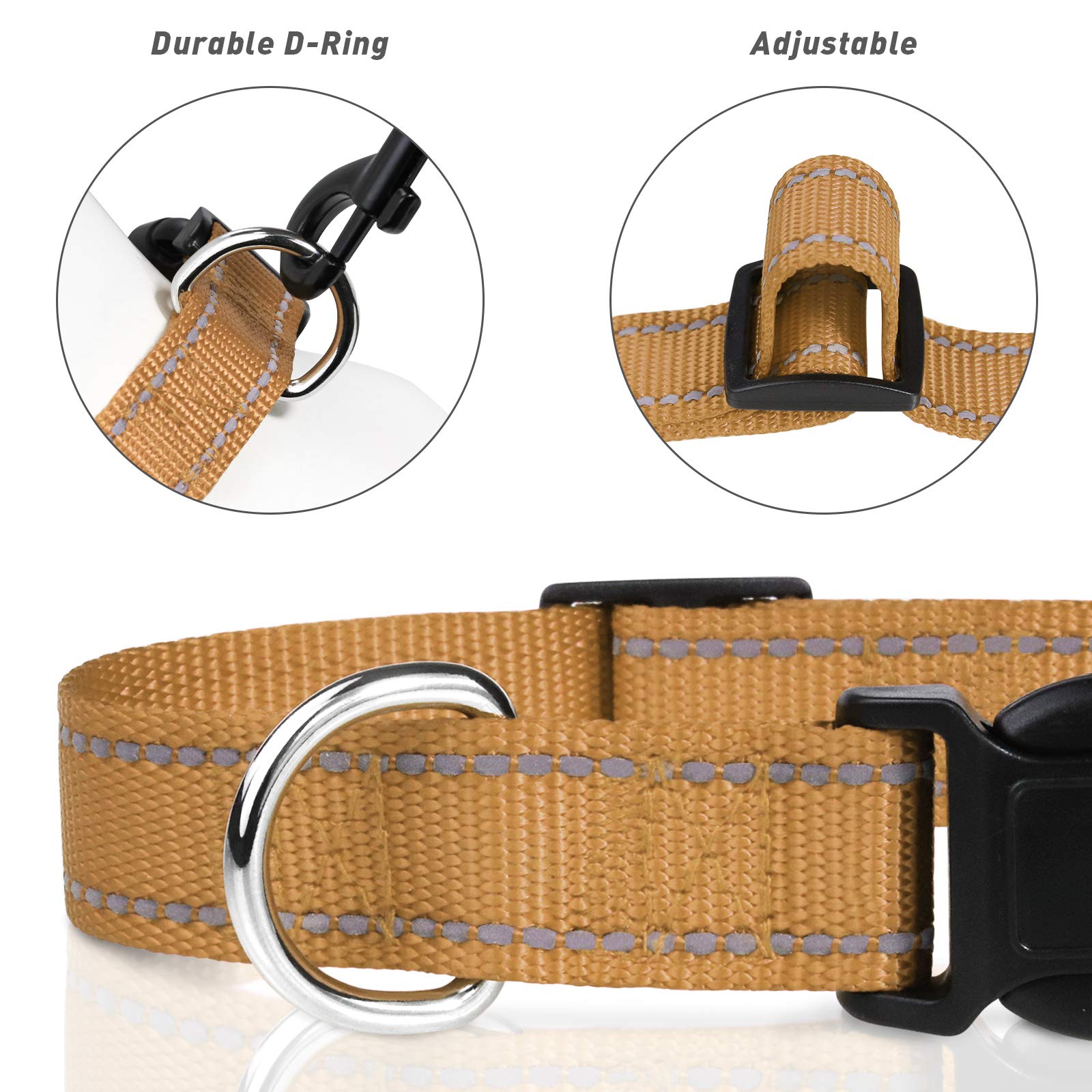 Tagme Reflective Nylon Dog Collars, Adjustable Classic Dog Collar With Quick Release Buckle For Small Dogs, Khaki, 3/4' Width
