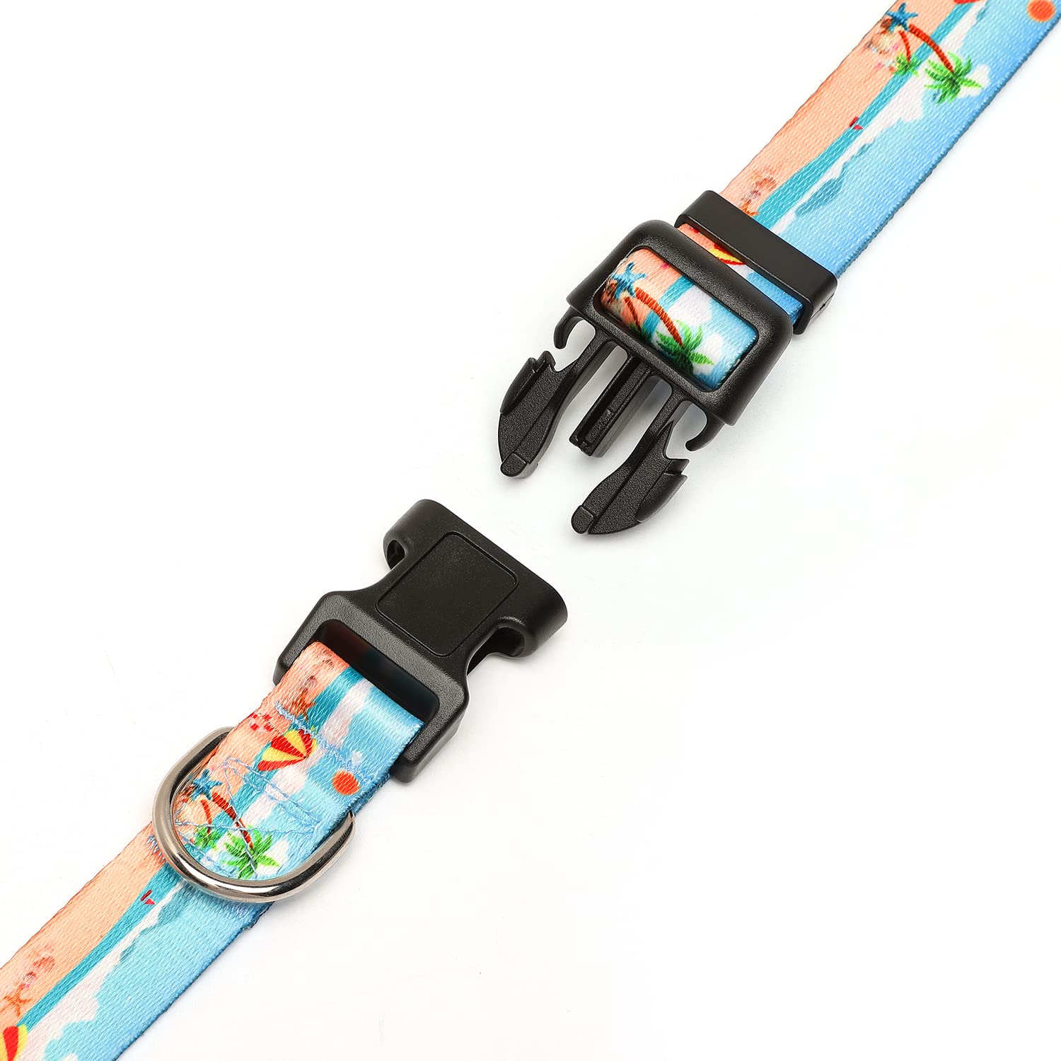 Suredoo Adjustable Dog Collar With Patterns, Ultra Comfy Soft Nylon Breathable Pet Collar For Small Medium Large Dogs (M, Summer Beach)