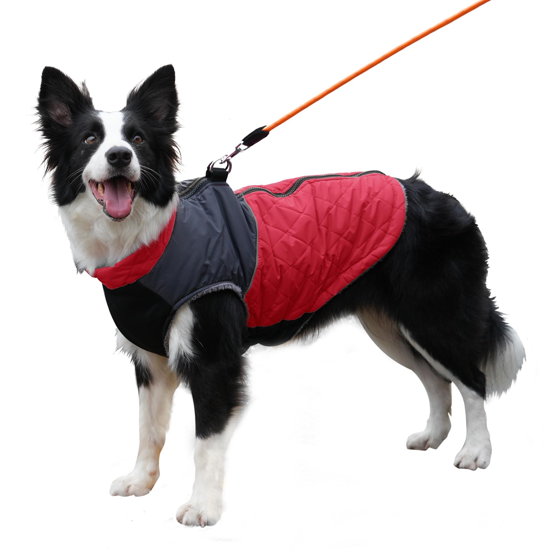 Joydaog Warm Fleece Dog Coats For Large Dogs,D-Rings Waterproof Puppy Jacket For Cold Winter,Red Xxl