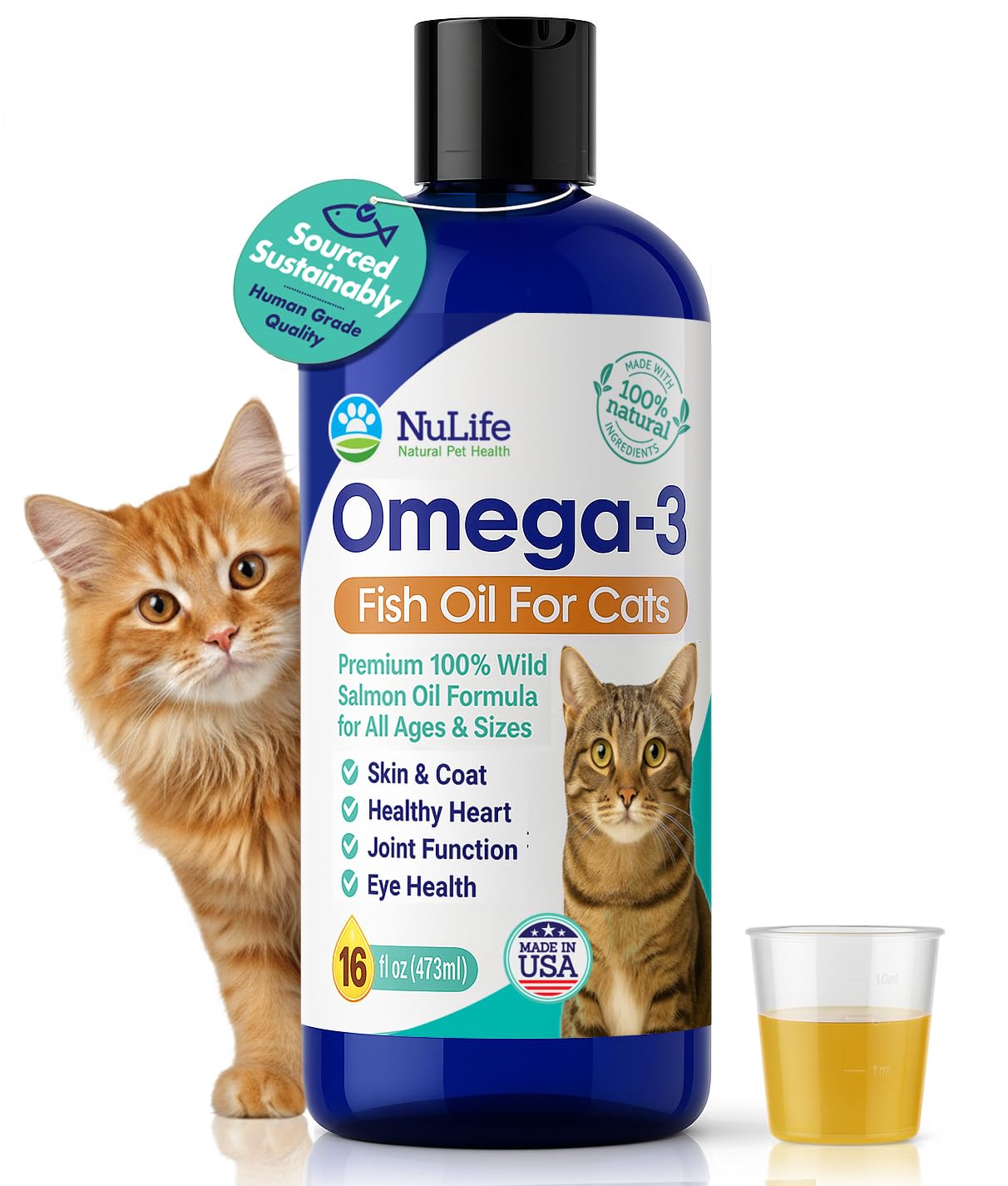 Premium Omega 3 Fish Oil for Cats - Wild Alaskan Salmon Oil Supplement for Skin and Coat - Liquid Cat Supplement for Shedding Co