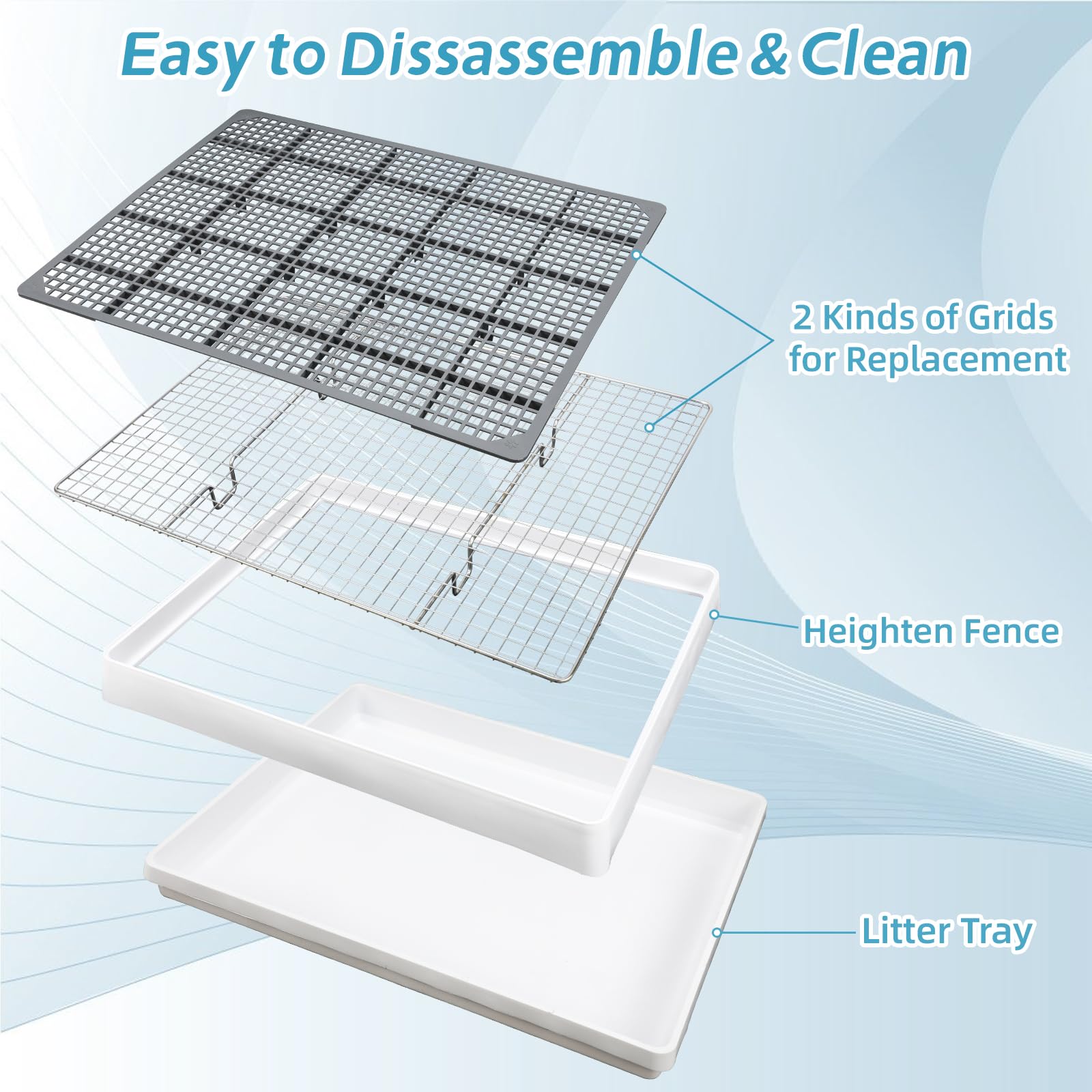 Fhtonge Extra Large Rabbit Litter Box With Large Steel Grid Holes, Bunny Potty Trainer Tray For Cage, Rectangular Rabbit Litter