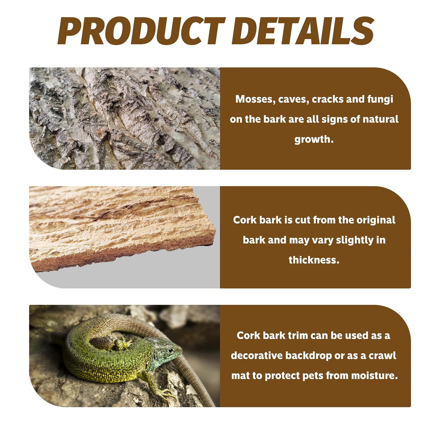Sysmashing 2PCS Cork Terrarium Background 15.7x11.8in Natural Cork Large Bark Backdrop Reptile Climbing Mat Habitat Decor for Sp