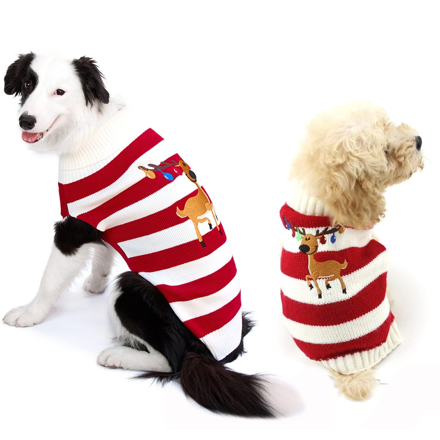 Nacoco Dog Sweater Pet Christmas Elk Bells Sweaters Halloween Reindeer For Small Dog And Cat (L, Red)