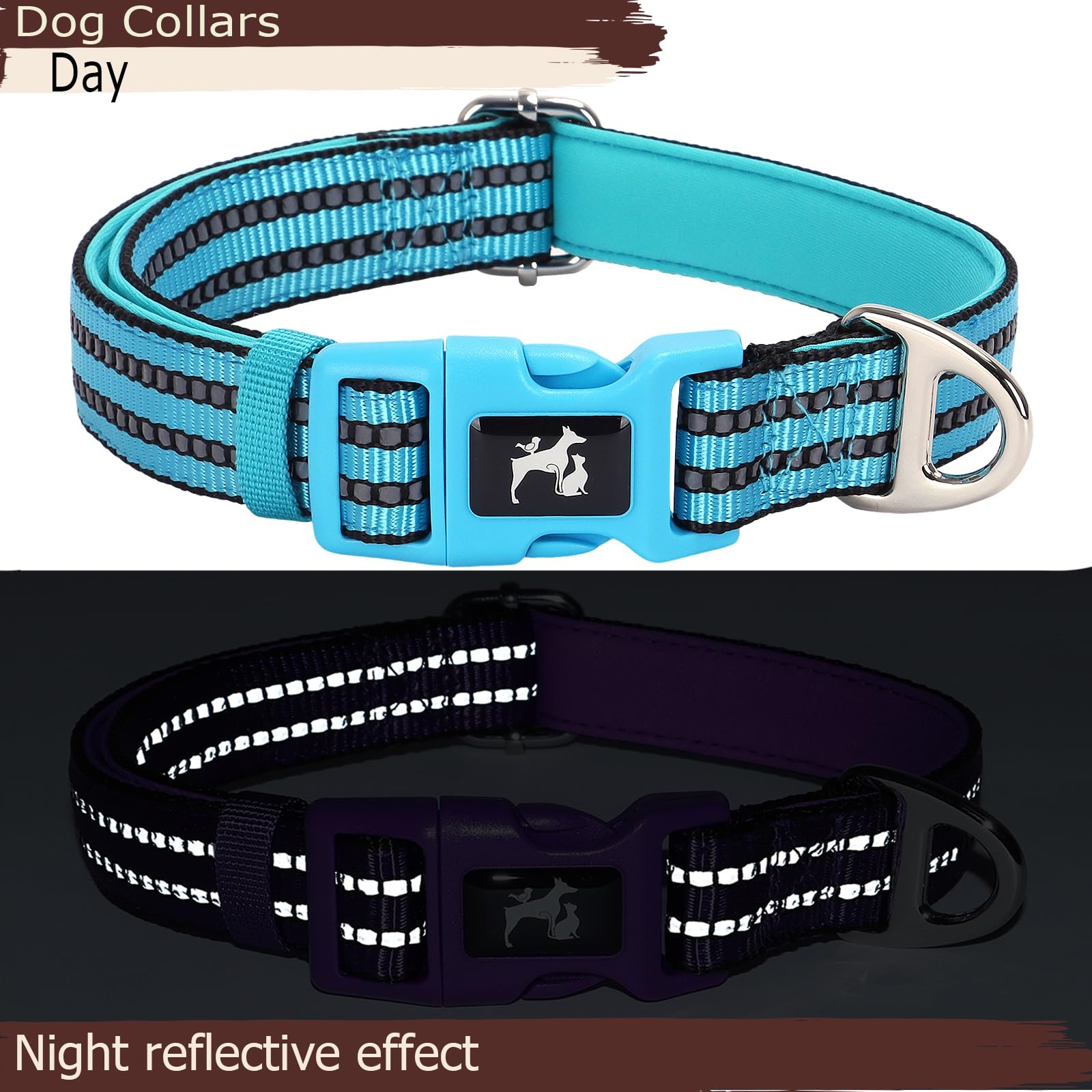 Reflective Dog Collar With Soft Neoprene Padded, Adjustable Breathable Nylon Comfort Durable For Safety Night Visibility - Gift