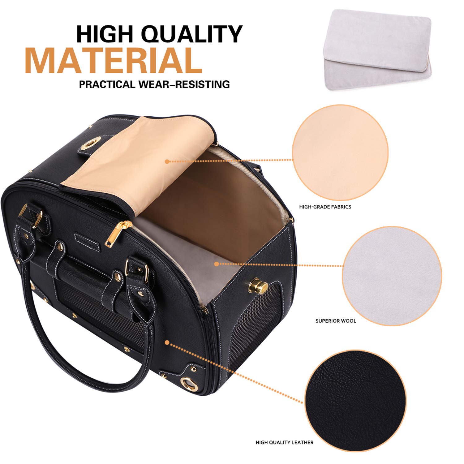 Petshome Dog Carrier Purse, Pet Carrier, Cat Carrier, Foldable Waterproof Premium Pu Leather Pet Travel Portable Bag Carrier For Cat And Small Dog Home & Outdoor Medium Black