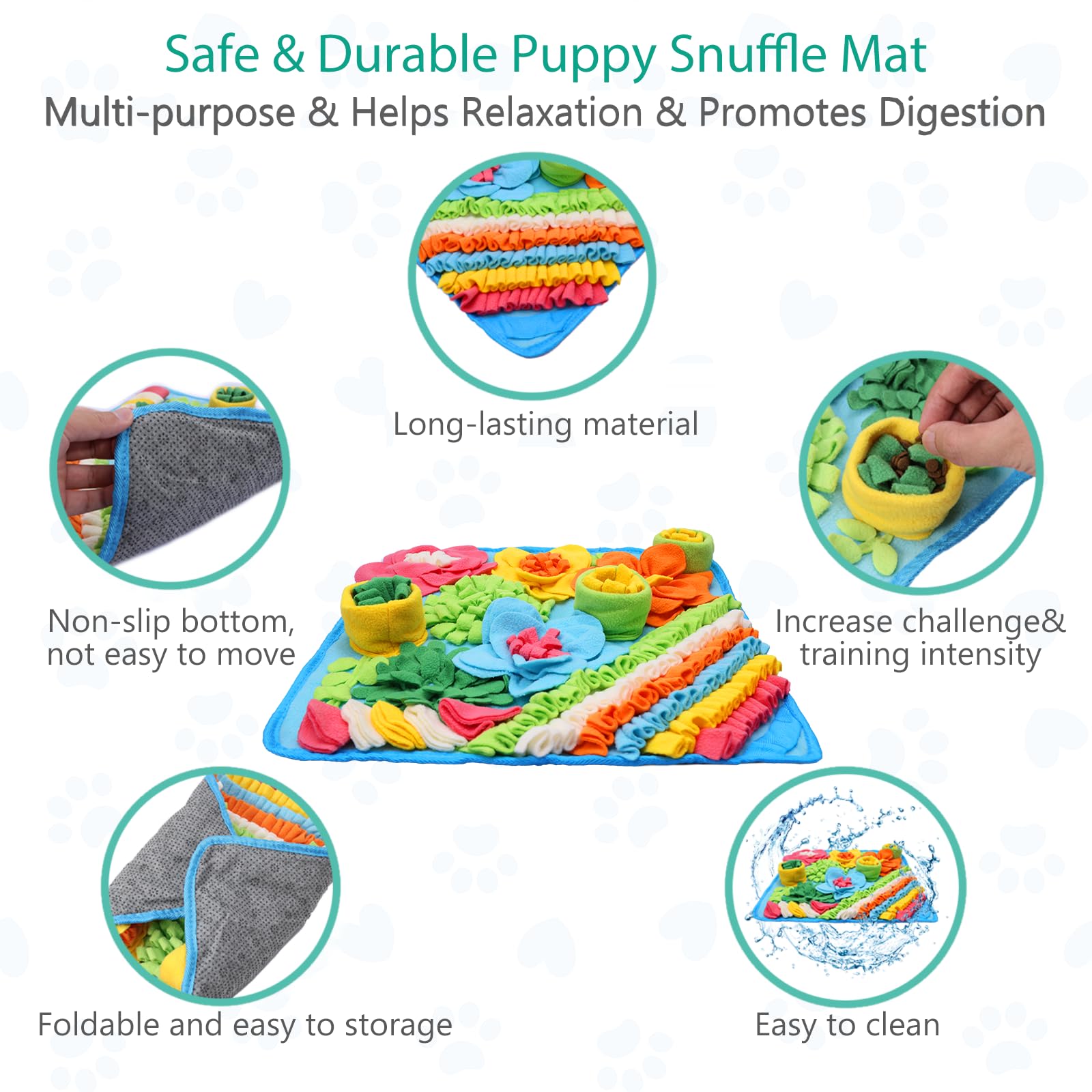 Oria Snuffle Mat For Dogs, Interactive Sniff Mat, 20X20 Inch Dog Puzzle Mat For Boredom, Slow Eating, Keep Busy, Encourages Natu