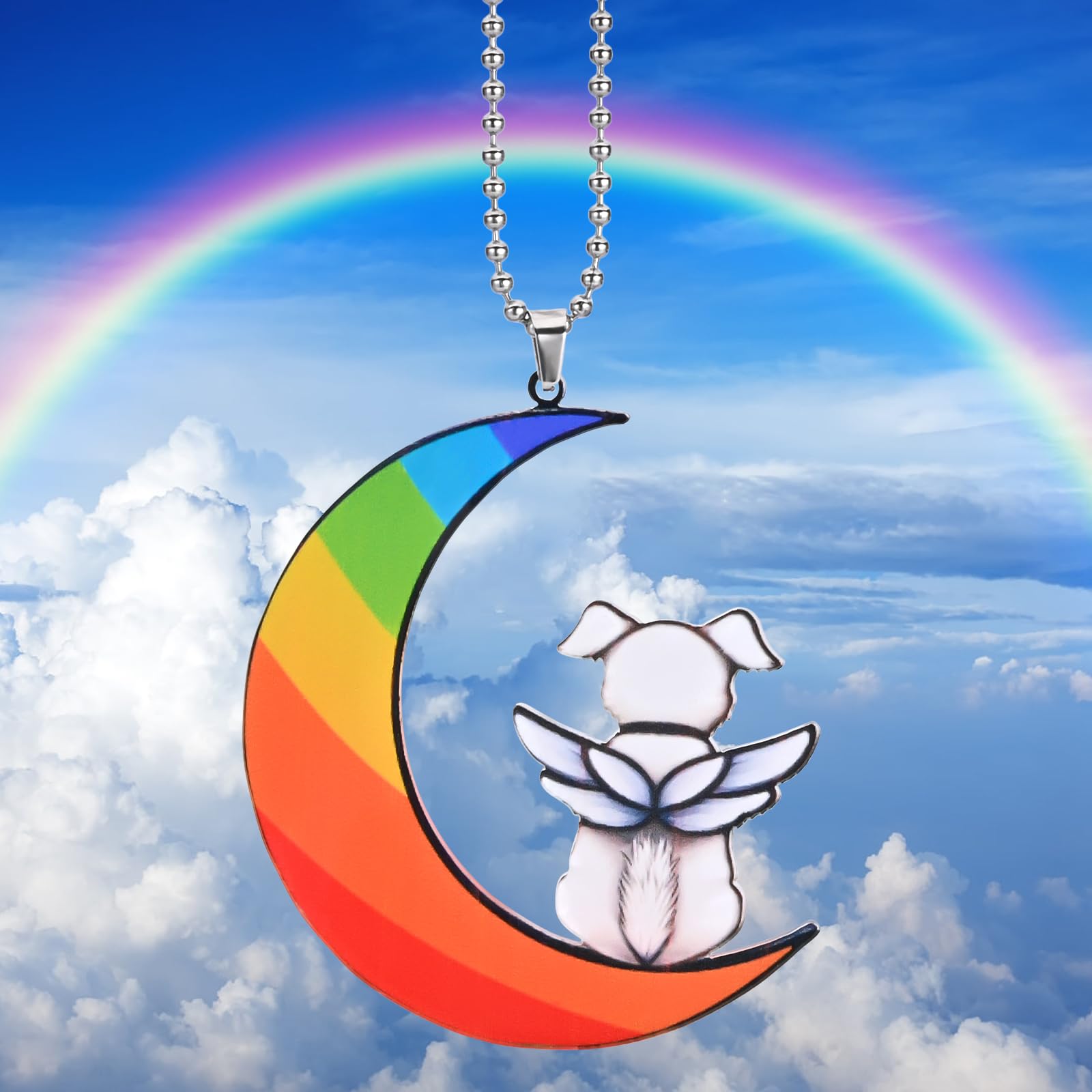 Rainbow Bridge Pet Memorial Gifts - Dog On The Moon Pet Remembrance Gift Dog Car Mirror Hanging Accessories - Dog Memorial Sunca