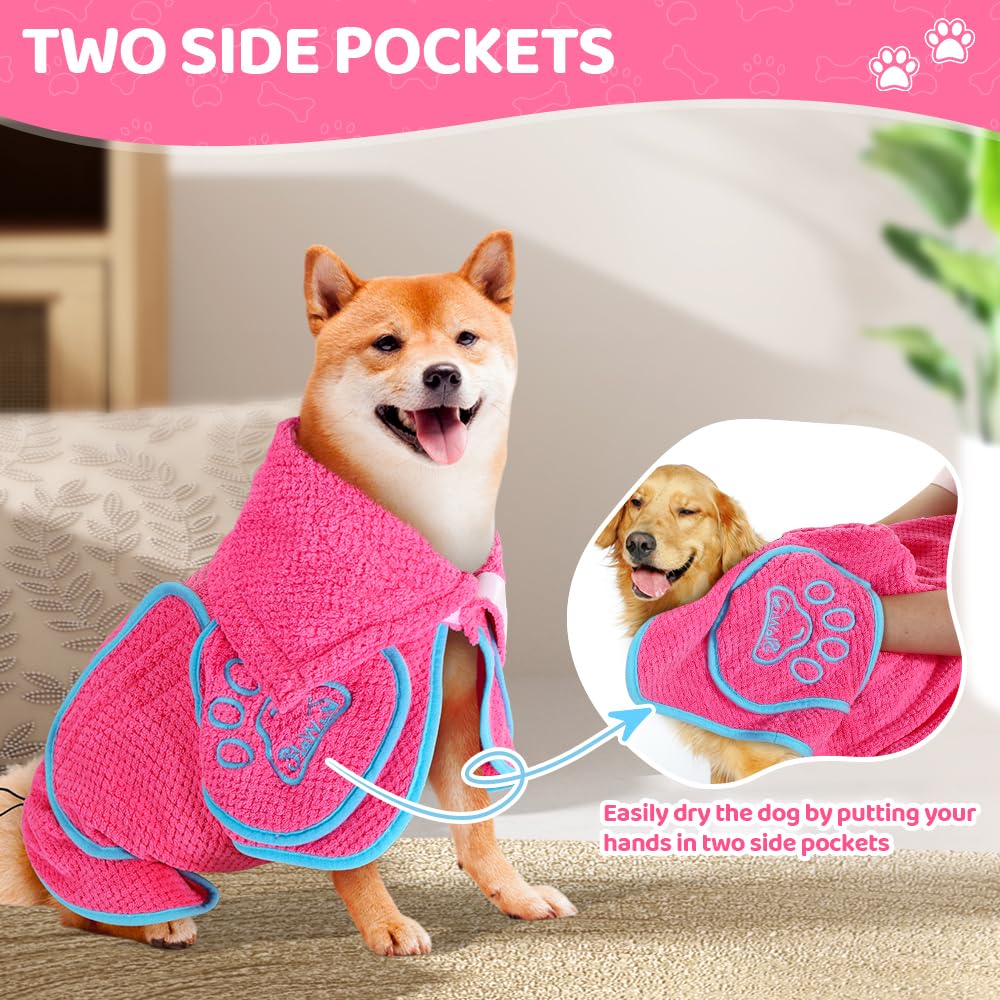 Slowton Dog Bathrobe Towel - Super Absorbent Microfiber Pet Quick Drying Towel, Wearable Soft Bath Robes For After Bath Shower S