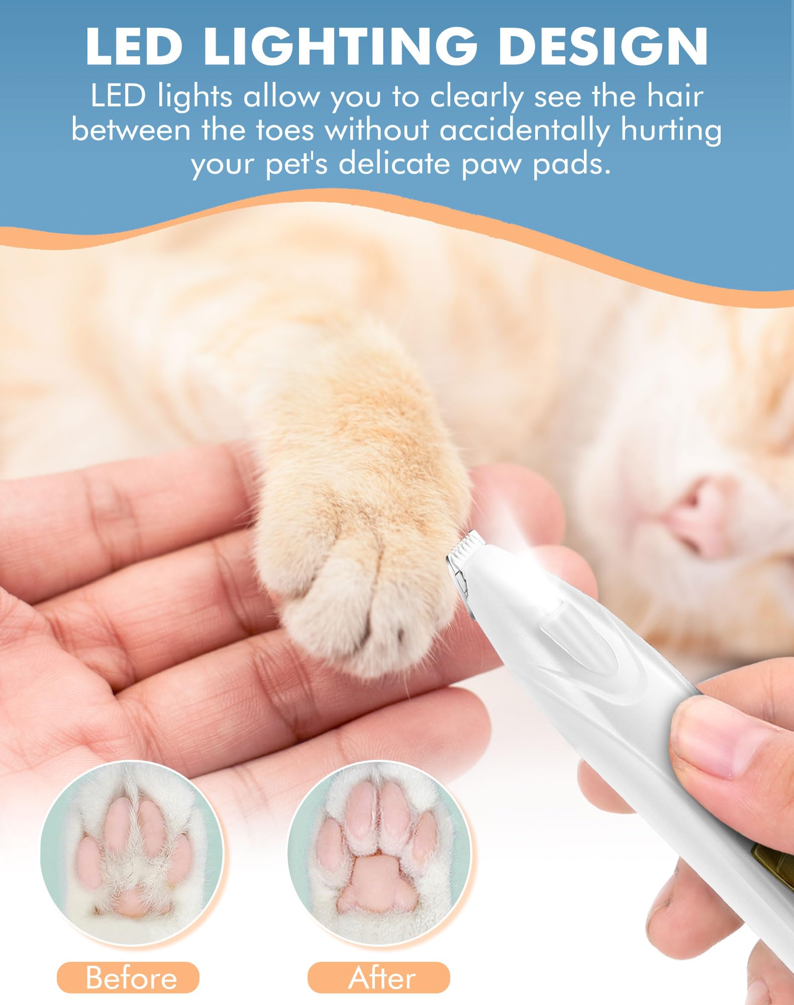 Leyoufu Dog Clippers For Grooming, Cordless Dog Grooming Kit For Small Dogs With Led Light, Rechargeable Low Noise Cat Hair Trimmer For Grooming Pet Hair Around Paws, Eyes, Ears, Face, Rump (White)