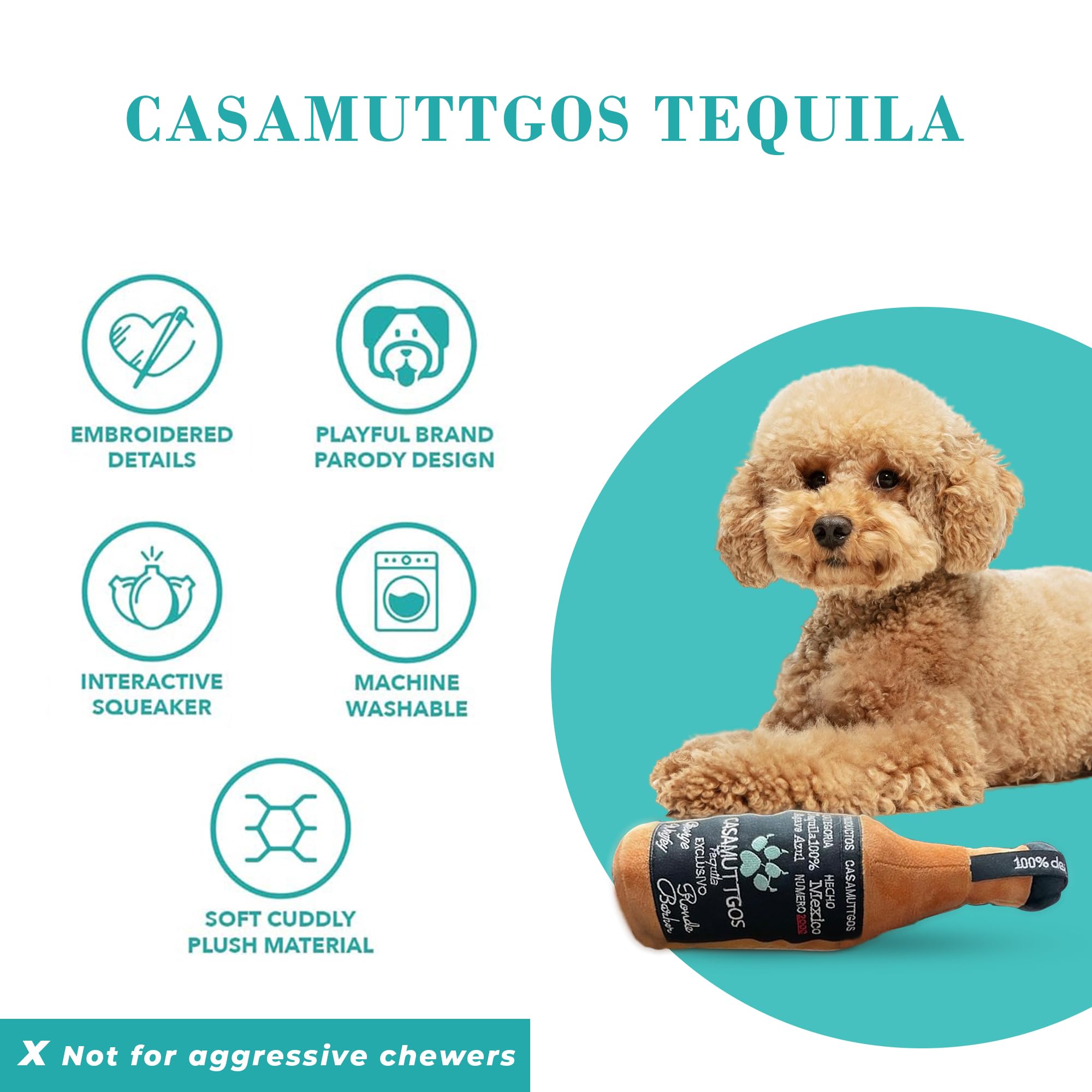 Haute Diggity Casamuttgos Tequila, Plush Designer Dog Toys With Interactive Squeaker, Stimulating Pet Enrichment, Machine-Washab