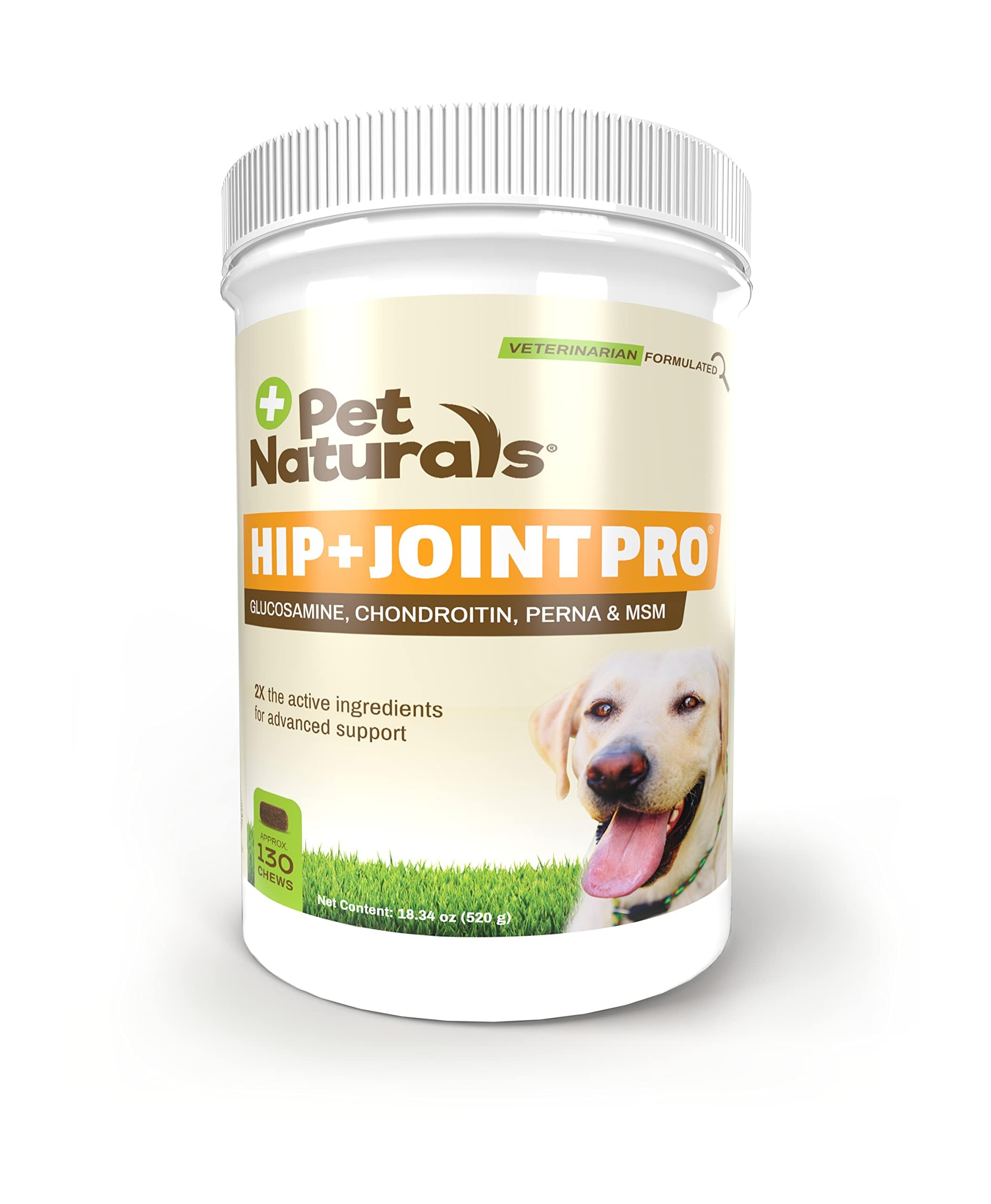 Pet Naturals Hip and Joint Pro with Glucosamine, Chondroitin and MSM, Duck Flavor, 130 Chews - Vet Recommended Maximum Strength 