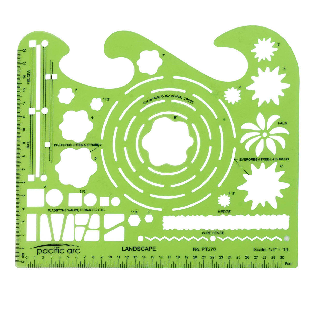 Pacific Arc Landscape Template Guide, With Trees, Shrubs, Hedges, Fences, Flagstone Walks, And Terraces