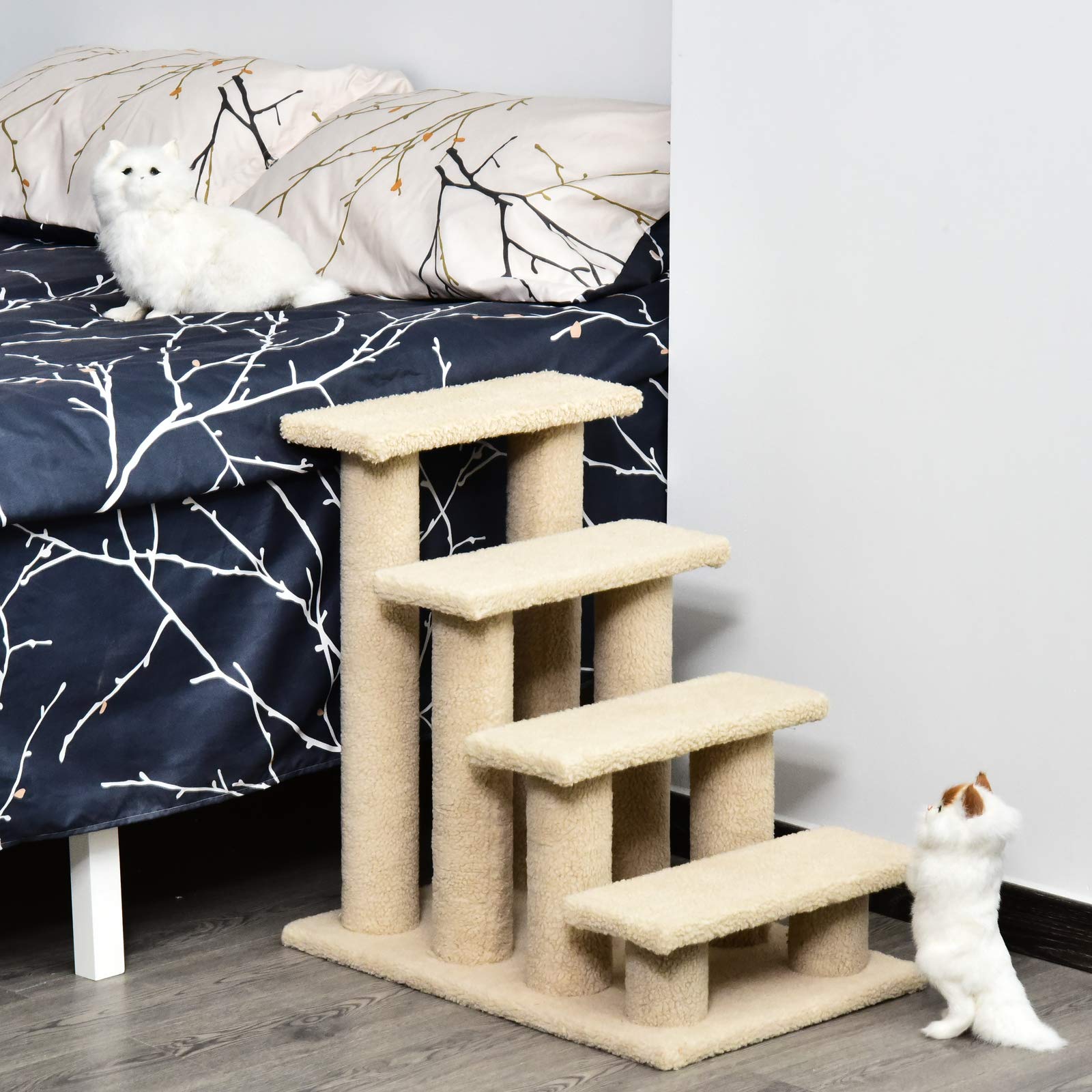 Pawhut 25'' 4-Step Multi-Level Carpeted Cat Scratching Post Pet Stairs - Light Brown