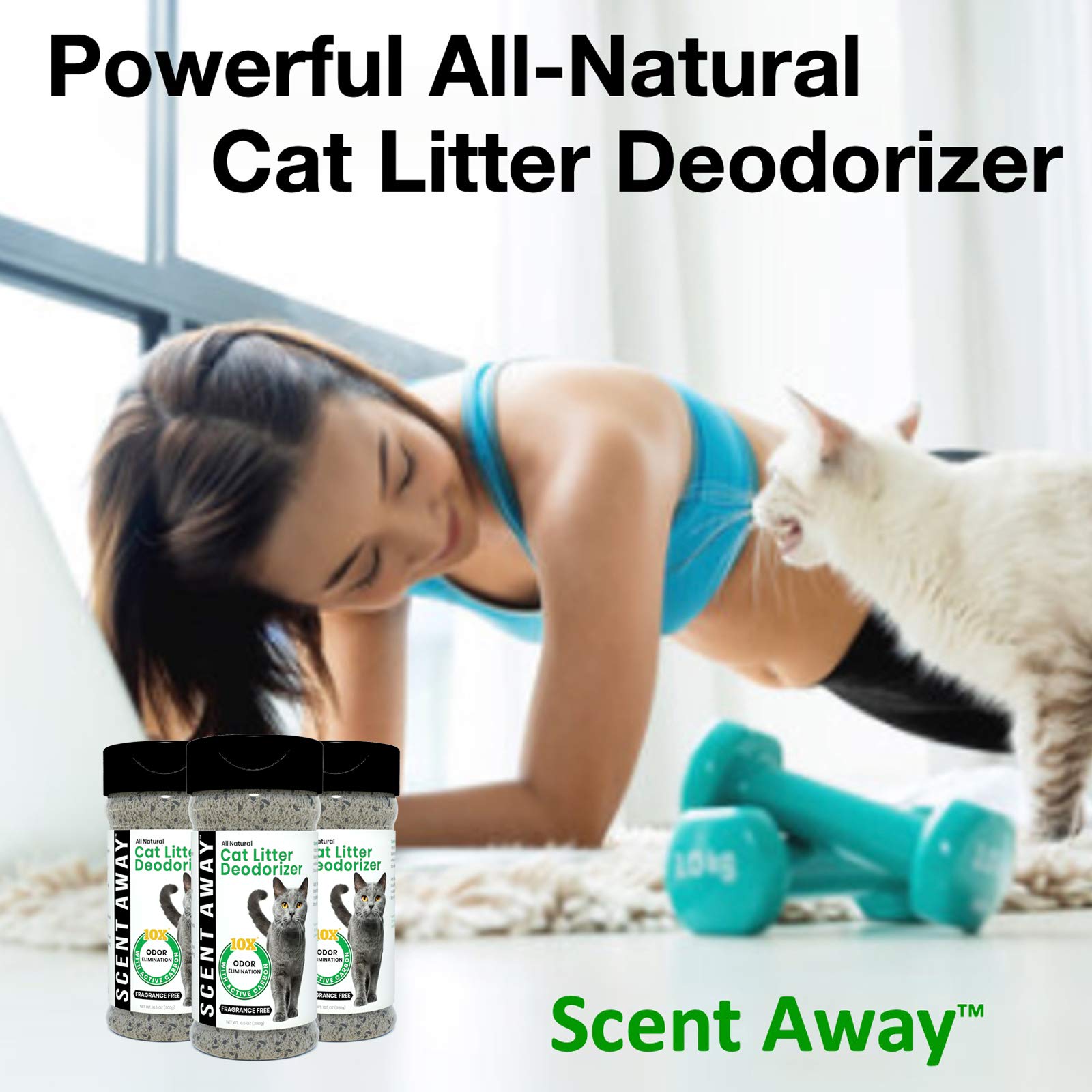 Scent Away Cat Litter Deodorizer Litter Box Odor Eliminator | Fragrance Free Cat Litter Deodorizer With Active Carbon | Eliminates Cat Odors And Smells To Keep Your Home Fresh And Clean (Pack Of 3)