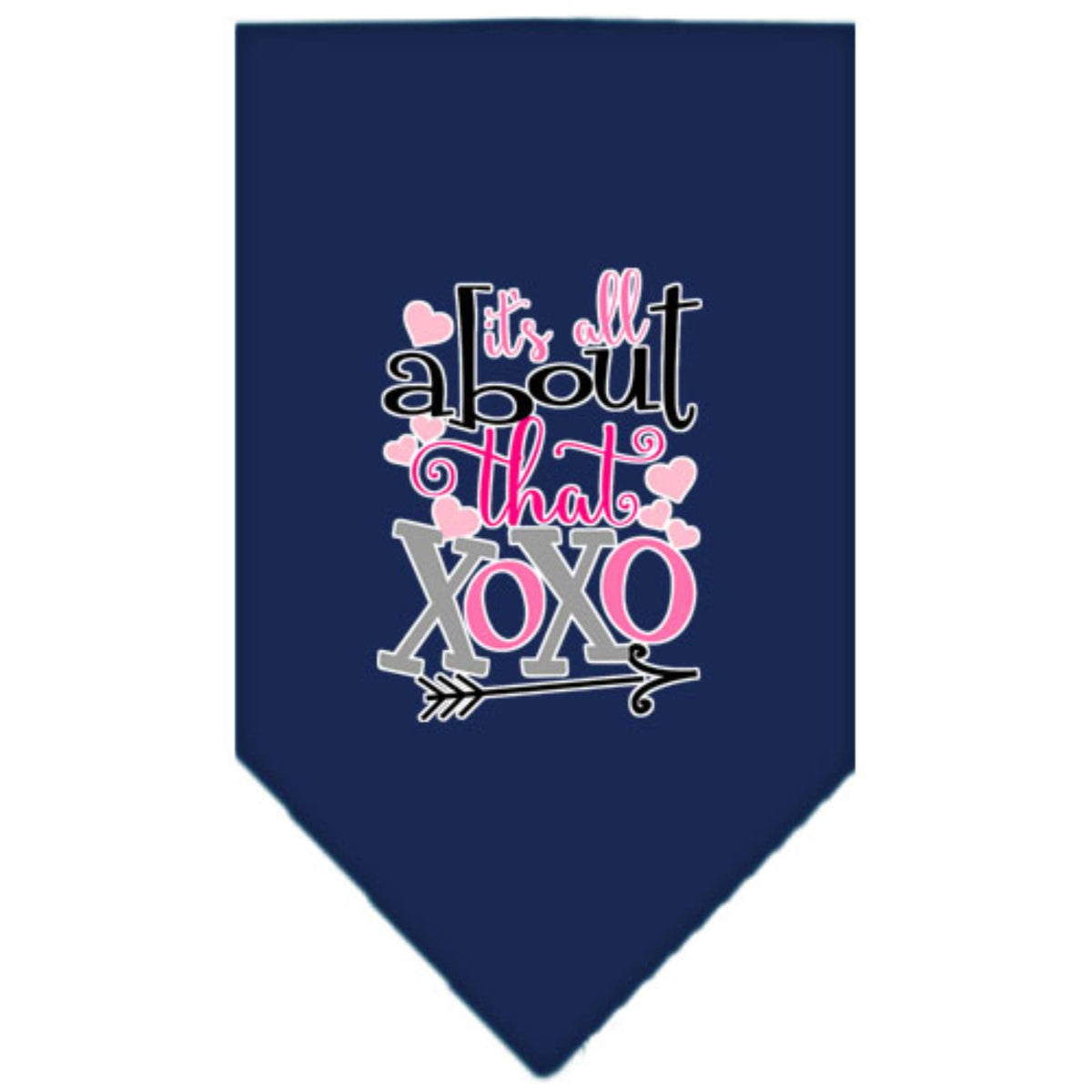 Pet and Dog Bandana Screen Printed, &quot;It's All About That XOXO&quot; Navy Blue Large
