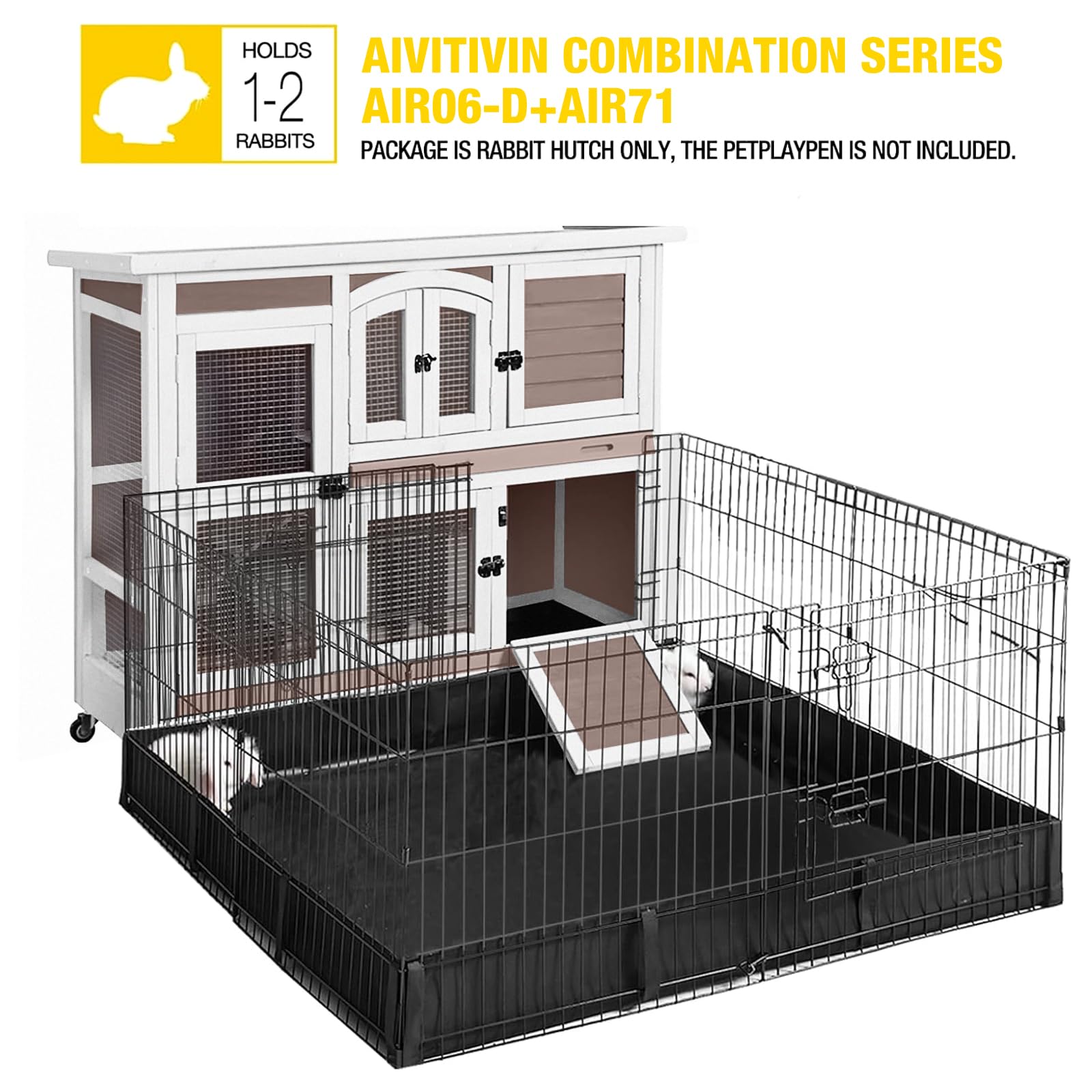 Aivituvin Rabbit Hutch Bunny Cage with Wheels Indoor Outdoor 47'' Two Story Guinea Pig Cage with 2 Deep No Leak Tray
