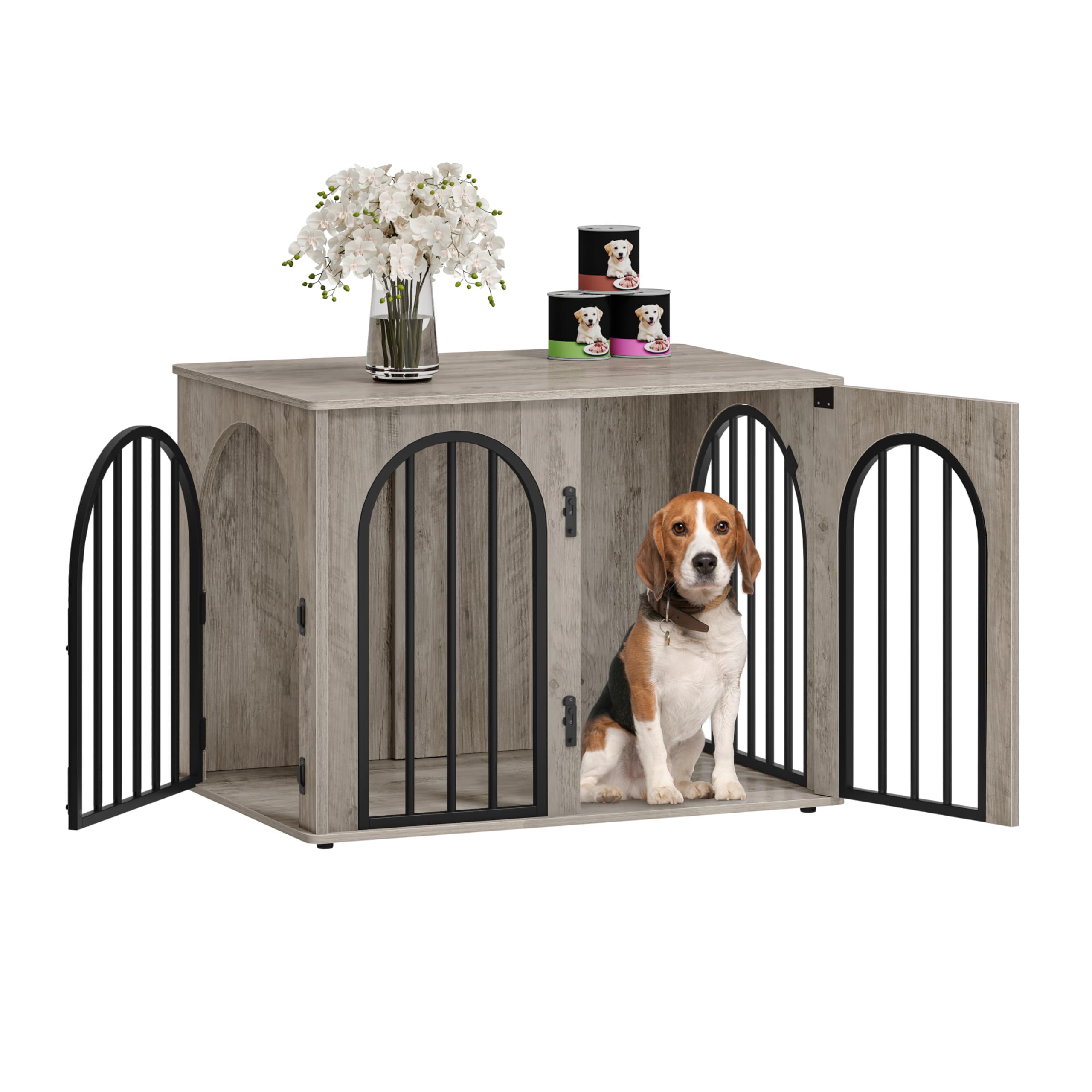 Hzuaneri 31.5 Wooden Dog Crate Furniture, Indoor Dog Kennel Dogs Cage for Small/Medium Dogs, Heavy Duty Dog Crates Decorative 