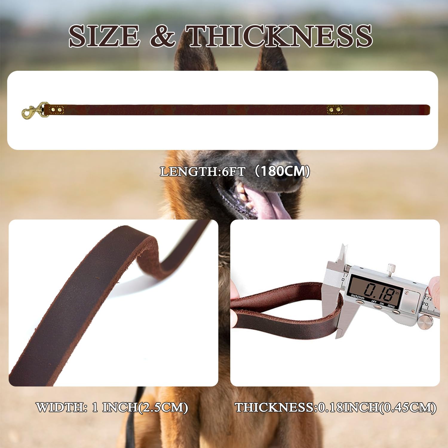 Heavy Duty Leather Dog Leash 6 Ft X 1 Inch,Strong Double Stitched Genuine Leather Pets Training Leash For Walking,Soft Handle An