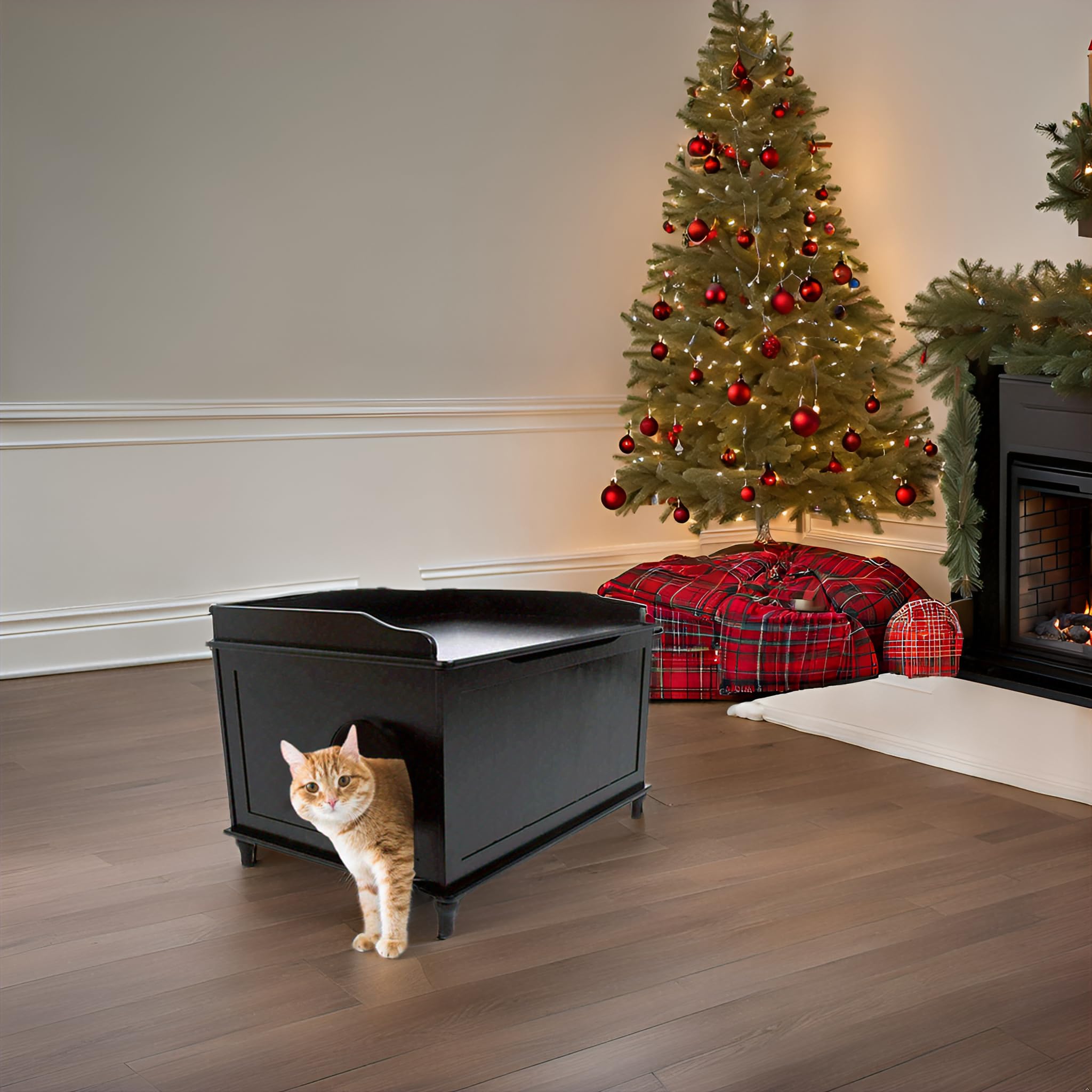 Designer Catbox Cat Litter Box Enclosure, Hidden, Dog-Proof Pet Furniture With Cover, Elegant, Covered, Odor Contained For Large