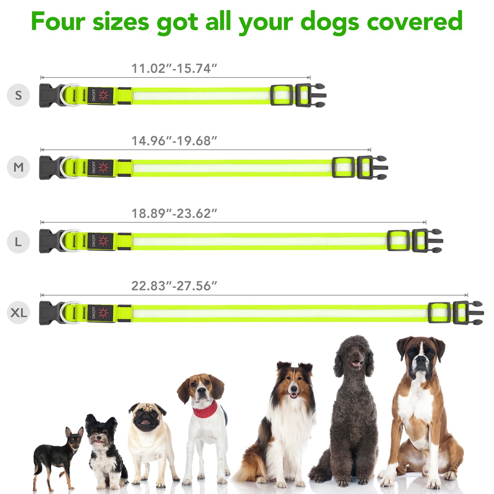 Vizpet Led Dog Collar, Light Up Dog Collar Adjustable Usb Rechargeable Super Bright Safety Light Glowing Collars For Dog(Small,G