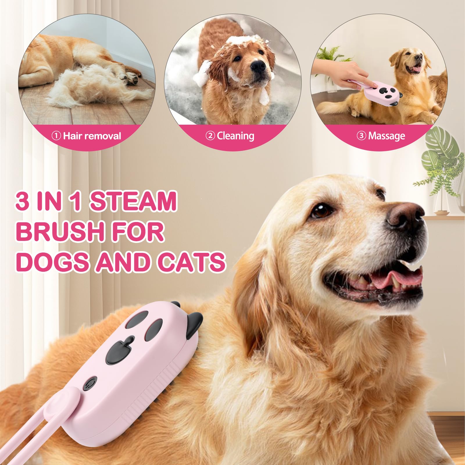 2025-New Cat Steam Brush For Shedding, 4 In 1 Brushs With Foldable Handle, Steam Brushs For Cats,Water Brush For Cat, Pet Spray