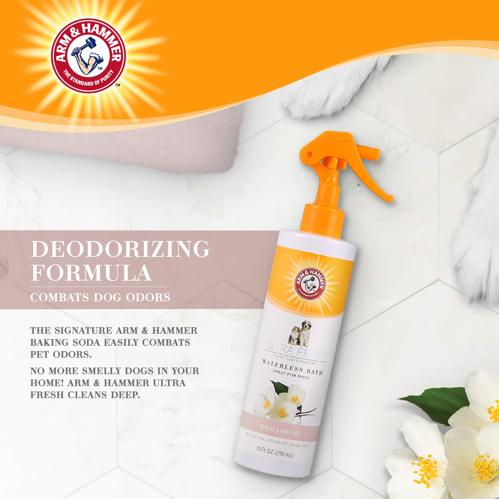 Arm & Hammer For Pets Ultra Fresh Waterless Bath Spray For Dogs In White Jasmine Scent | Dry Dog Shampoo, Dog Spray | Waterless