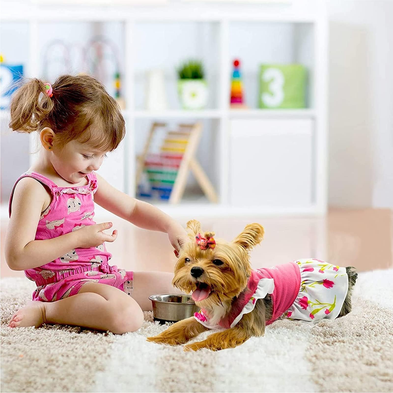 XPUDAC 4 Pieces Dog Dress Girl Dog Clothes for Dogs Girl Flower Dresses for Small Dogs Apparel Colorful Small Doggie Clothes Fem