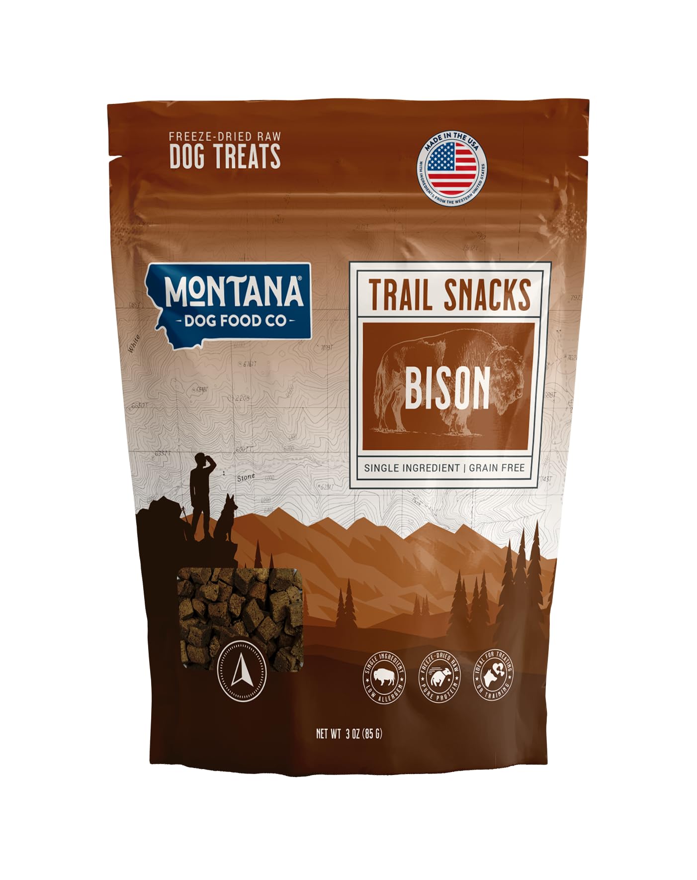 MONTANA DOG FOOD CO. Freeze-Dried Bison Liver Dog Treats (Trail Snacks) - 100% Natural, Single Ingredient, High Protein, Grain-F