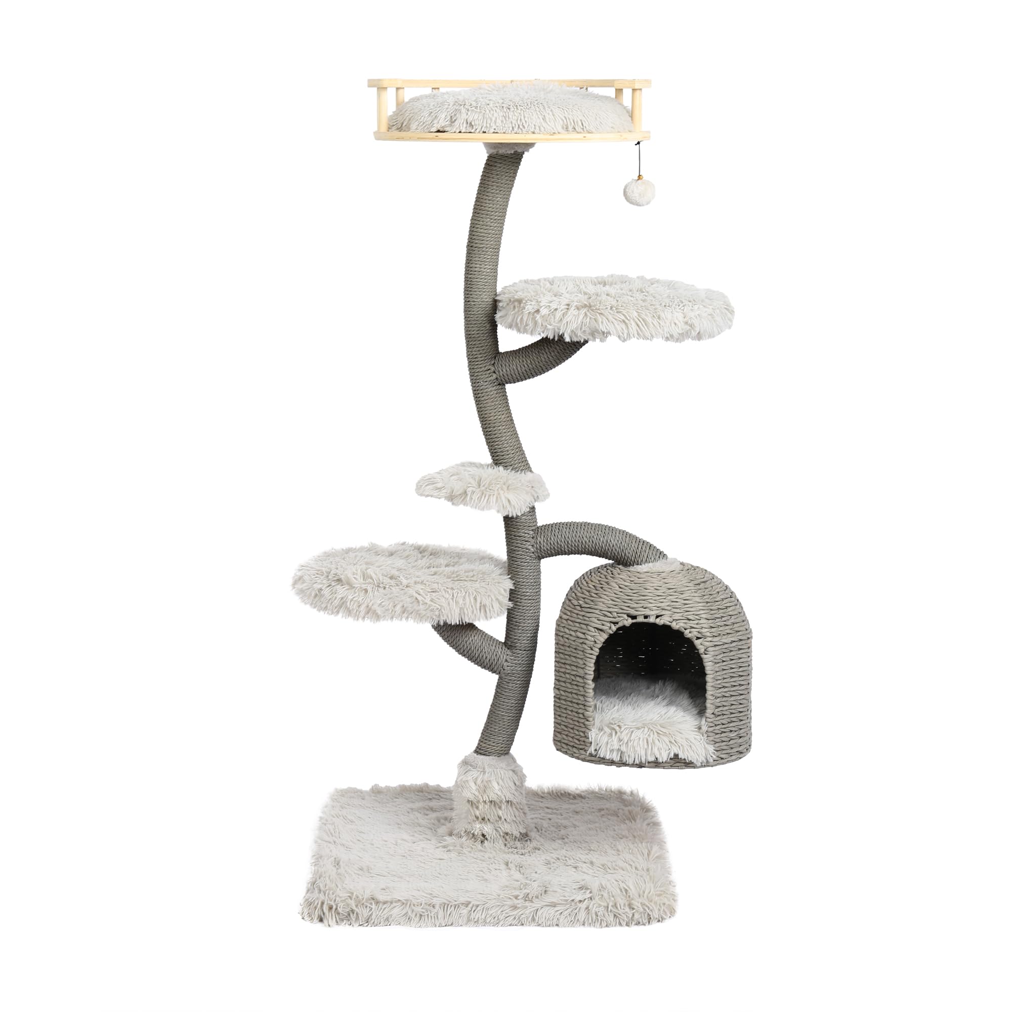 Kamaboko 55.9'' Tall Cat Tree With Birdcage Cat Condo For Large Cats, Modern Cat Tree Tower With Scratching Post, Cat Tower With