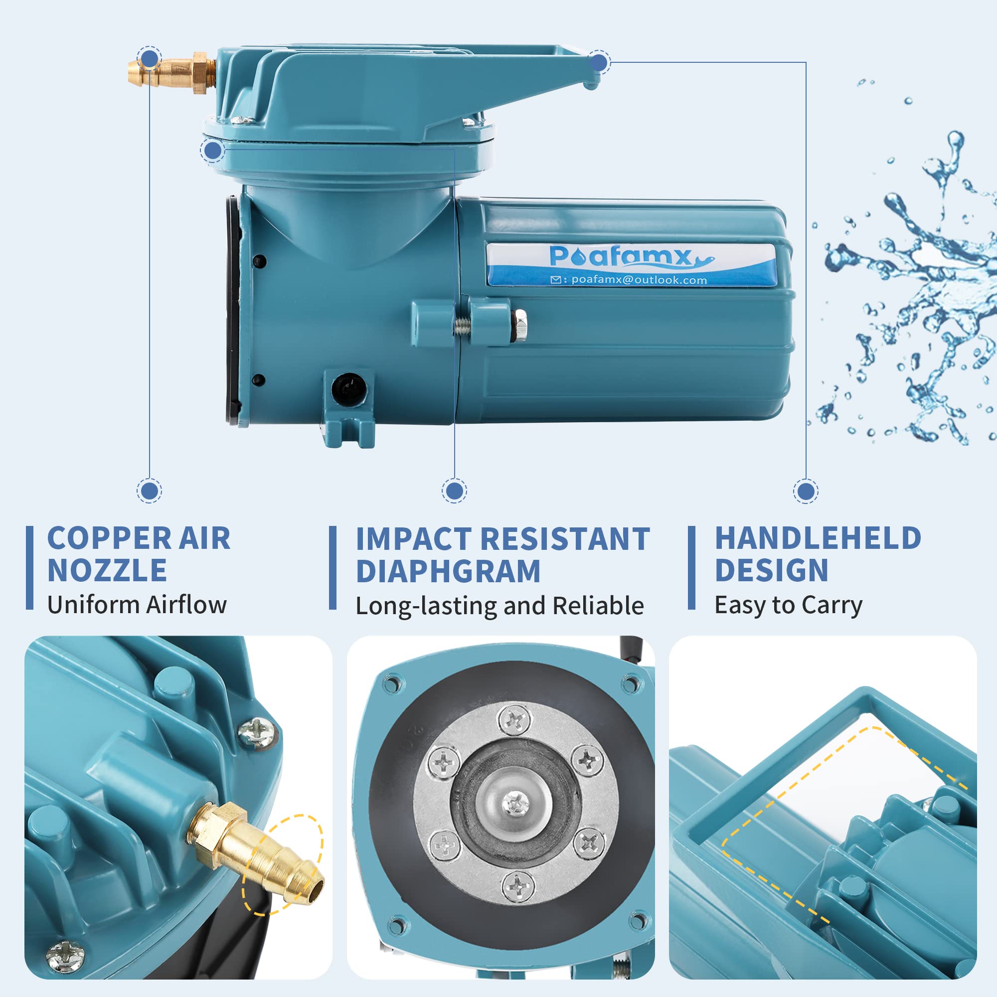 Poafamx DC 12V Pond Air Pump 18W Oxygen Aerator 6 Outlets 30L/Min Hydroponic Air Pump with Car Cable for Outdoor Fishing Aquariu