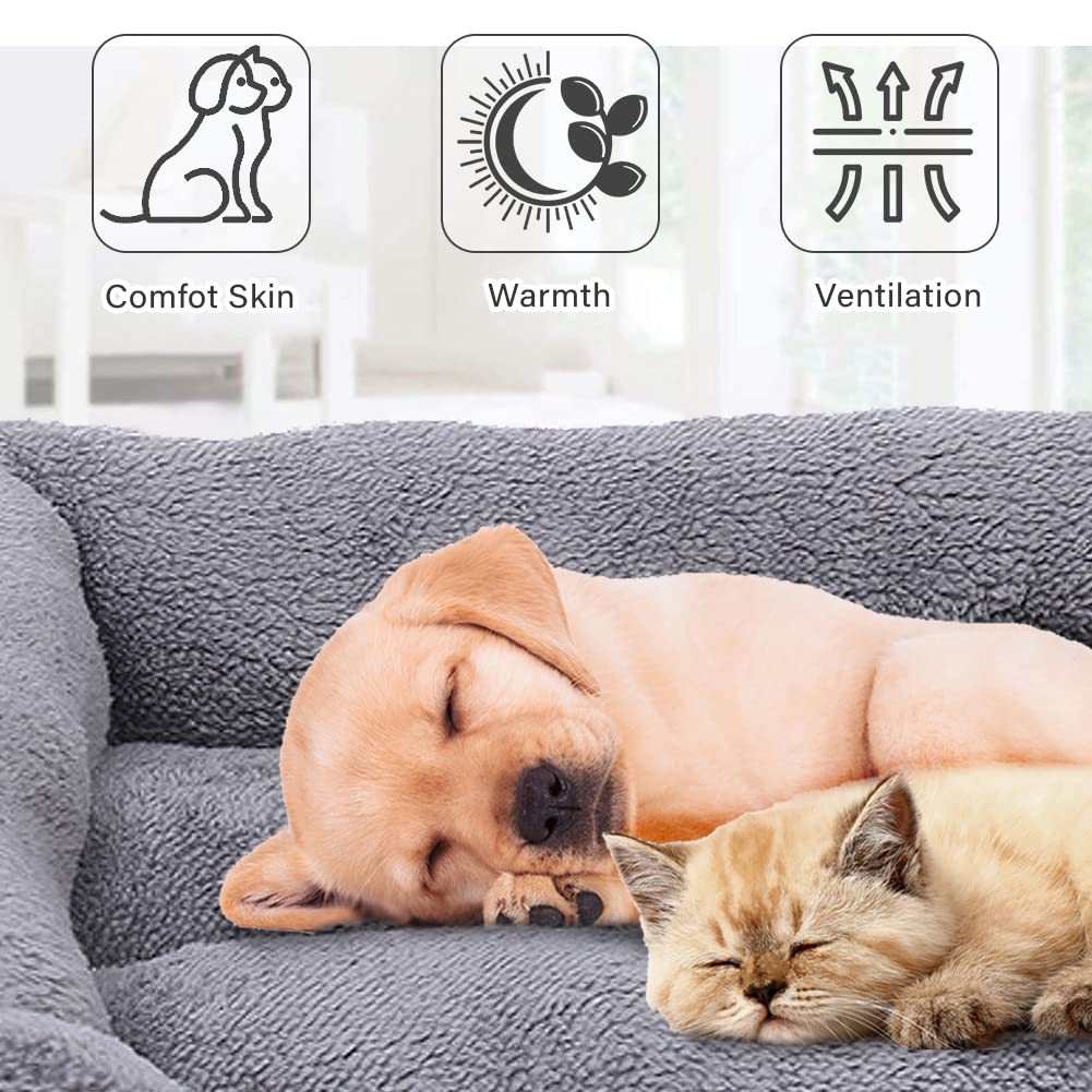 Resulzon Square Dog Cat Beds Mattress Washable Pads Room, Soft Plush Faux Fur Sleeping Pet Fleece Bed Mat For Small Medium Doggy