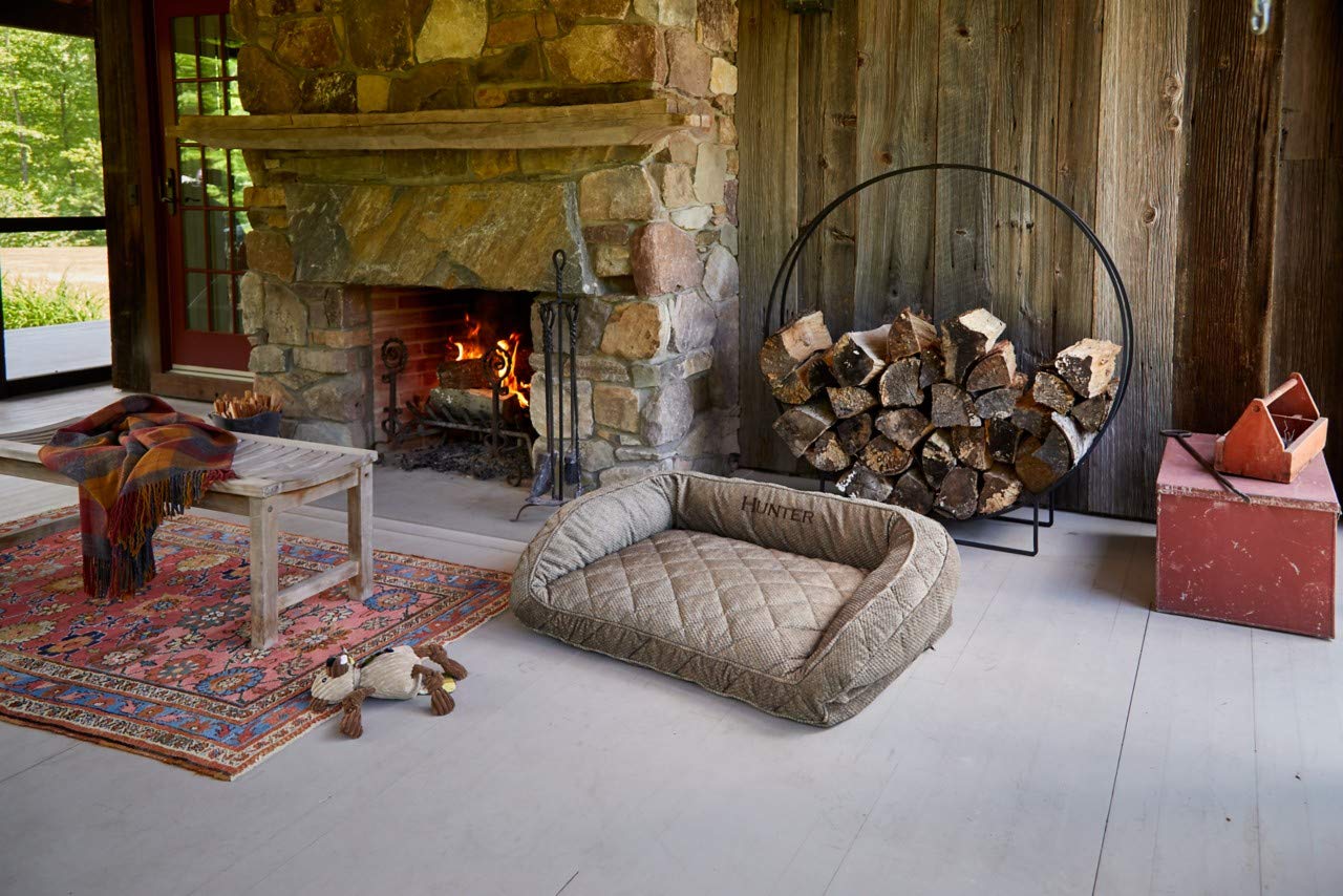 Orvis Comfortfill-Eco Bolster Dog Bed - Plush Rectangular Dog Beds With Three-Sided Bolster For Leaning, Brown Tweed - Large