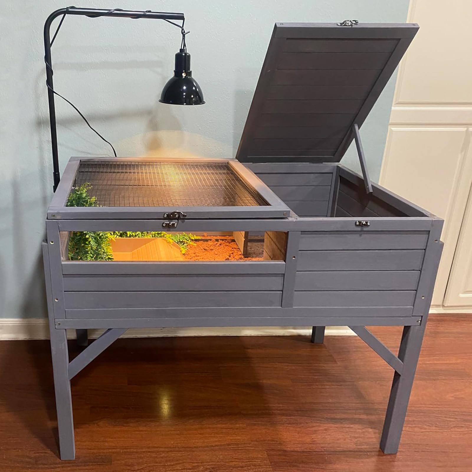 Medehoo Tortoise Habitat With Adjustable Lamp Holder Wooden Reptile Enclosure Terrarium Transparent Acrylic View Elevated Detach