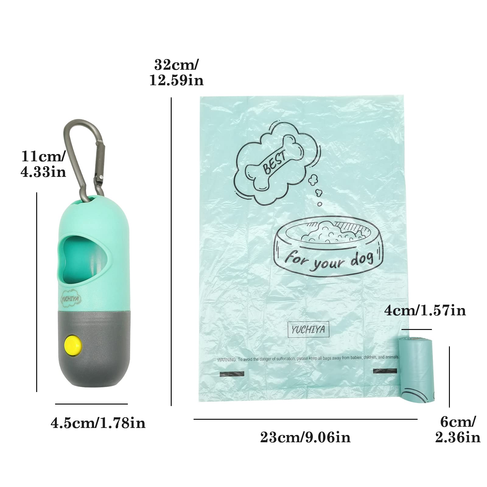 Dog Poop Bags Holder With Led Flashlight|Pet Waste Bags Dispenser For Leash|Doggie Potty Bags Container With Leak-Proof Pet Trash Bags And Accessories (1 Holder 195 Bags, Mint Green)
