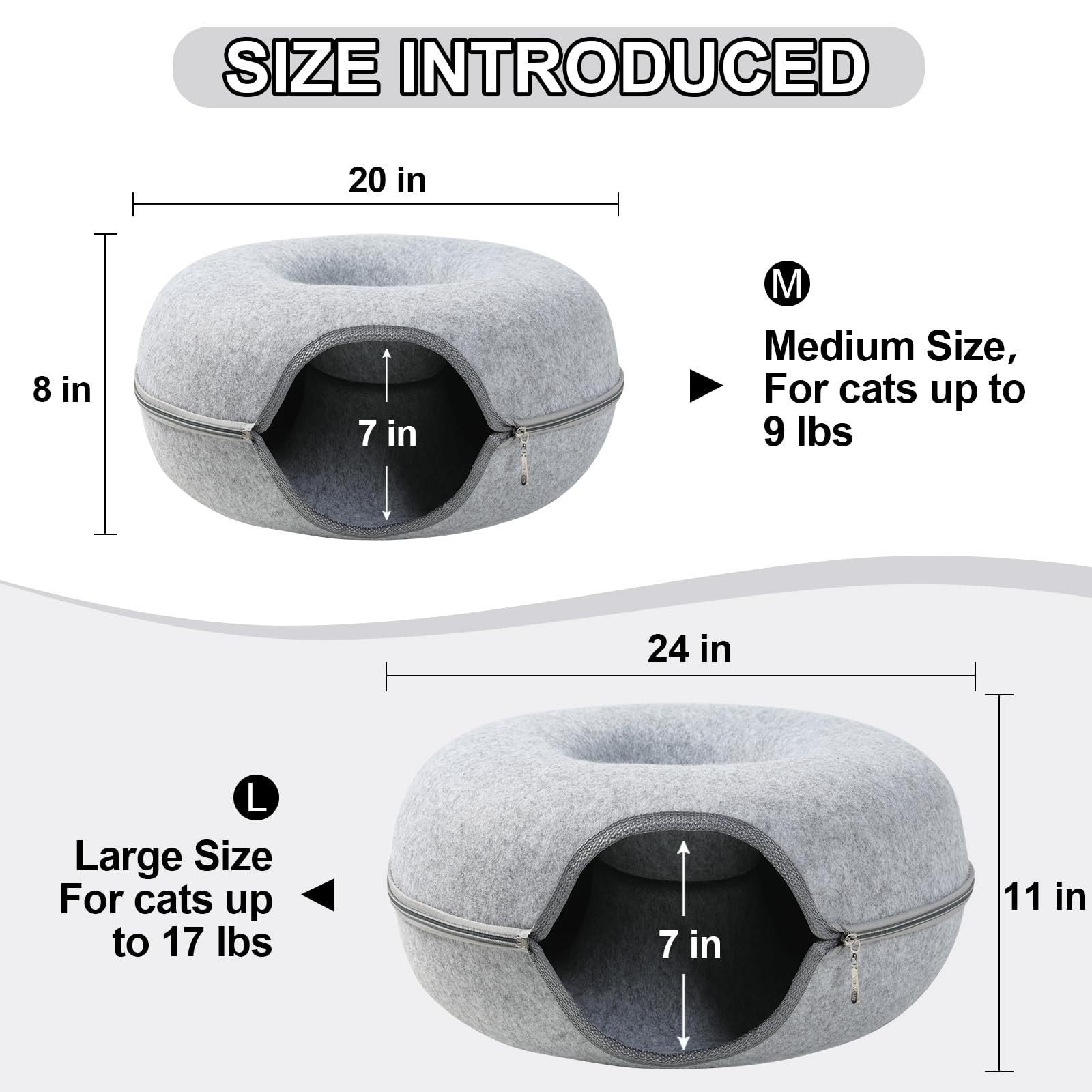 Bininl Cat Tunnel,Peekaboo Cave Bed For Indoor Cats,Donut Tunnel For Pet Cat House,Detachable Round Felt & Washable Interior Cat
