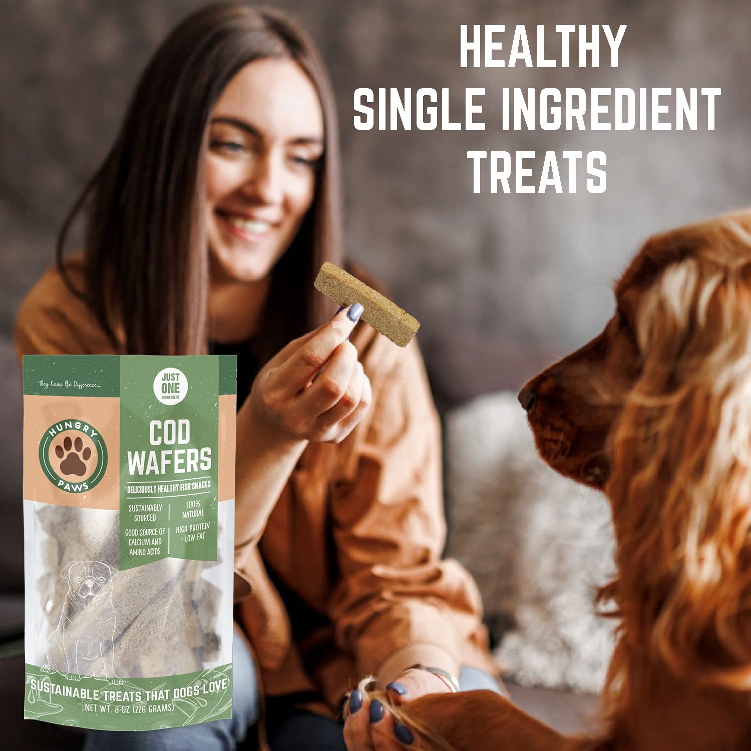 Hungry Paws Cod Fish Wafer Dog Training Treats - The Perfect Single Ingredient Omega-3 Rich Snack Dog Food for a Healthy and Act