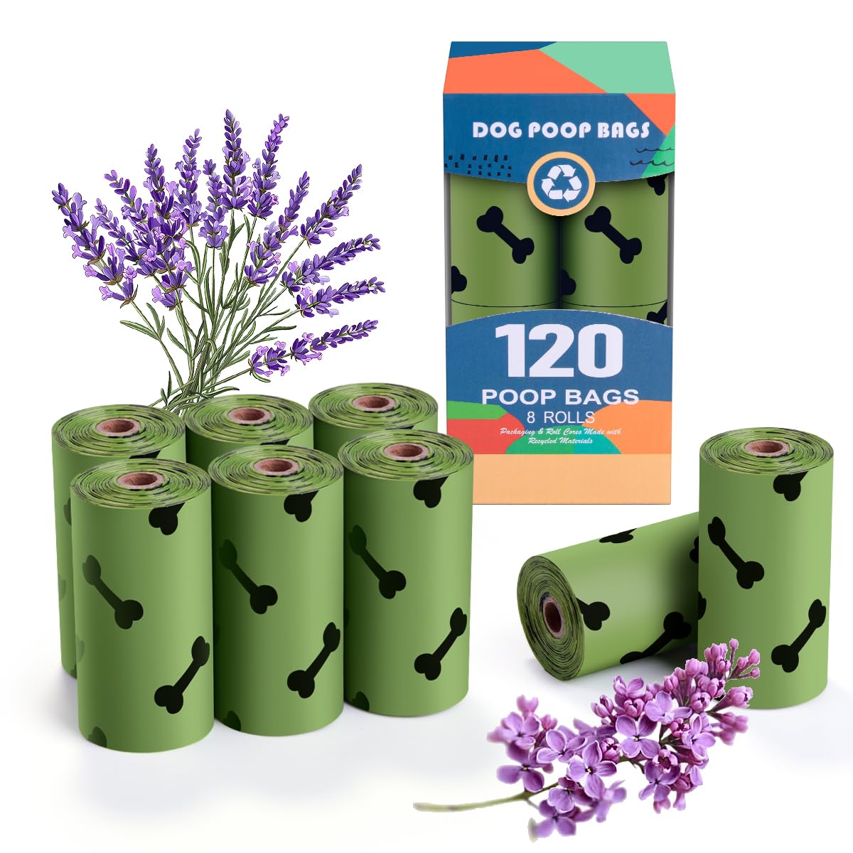 Rmancipate Green Dog Poo Bags Lavender Scent -120 Large Biodegradable Poop Bags, Extra Thicken Strong Corn Starch Blended Compos