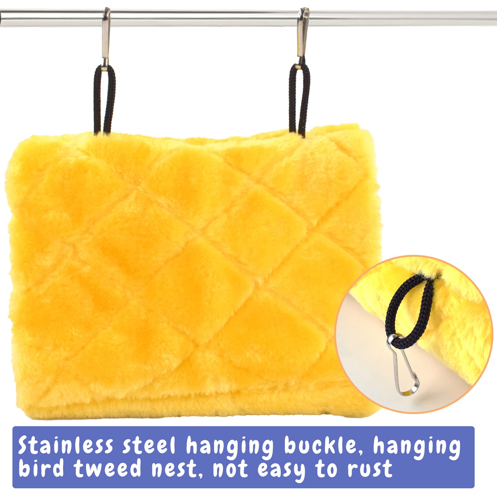 Cdycam Pet Bird Nest Hammock Hanging Cave Cage Plush Snuggle Happy Hut Tent Bed, Yellow (Large (11.8:X 6.3''X 8.66''))