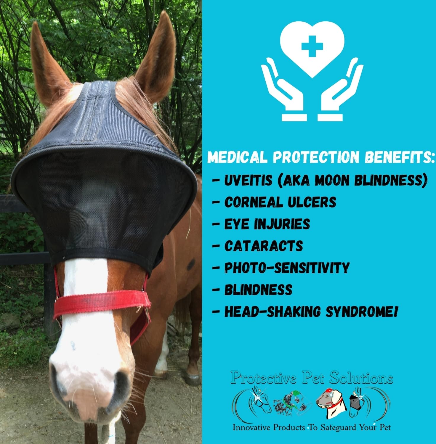 EquiVizor Solar Vizor Horse Fly Mask (Size COB), Superior UV Eye Protection to 100% for Horses with Uveitis, Photosensitivity, U