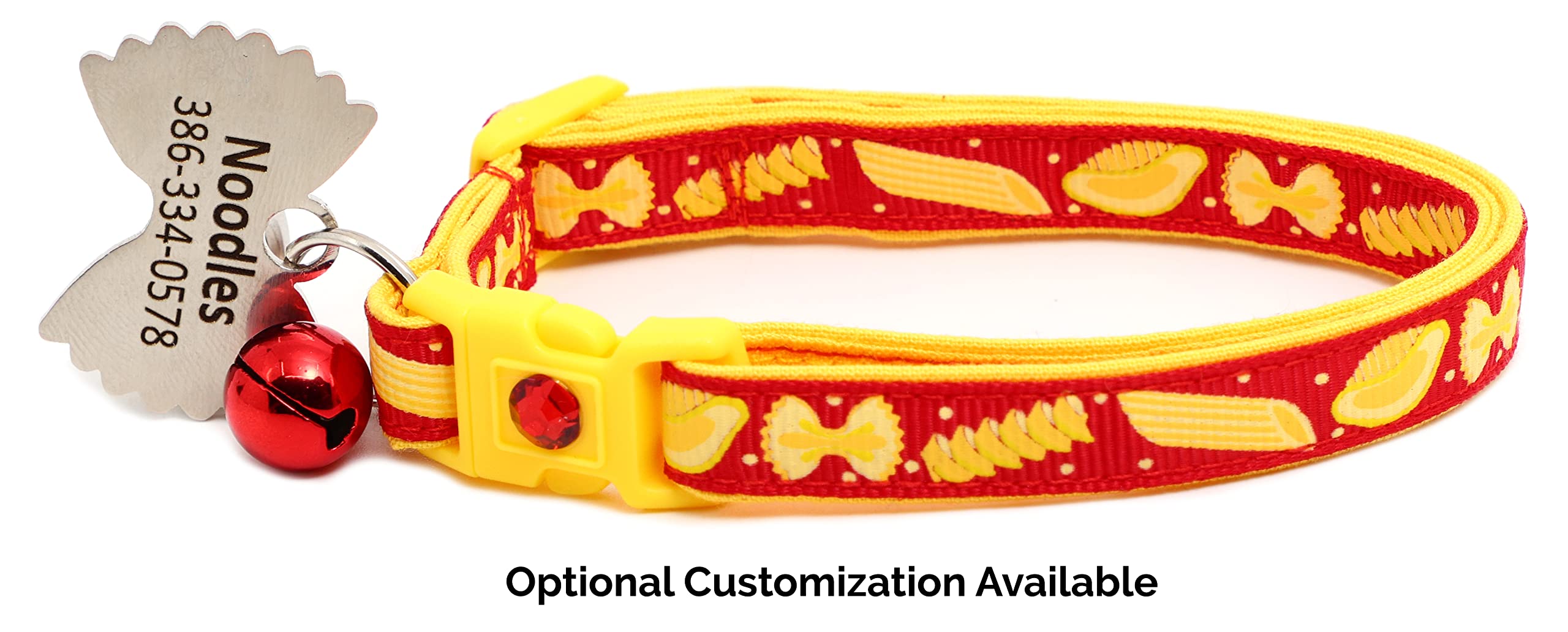 Noodle Cat Collar - Safety - Breakaway - Charm And Bell - Pugs2Persians (Large(10Lbs & Up), Red)
