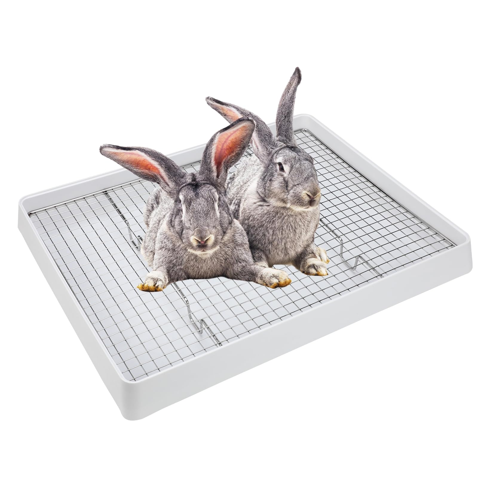 Fhtonge Extra Large Rabbit Litter Box With Large Steel Grid Holes, Bunny Potty Trainer Tray For Cage, Rectangular Rabbit Litter 
